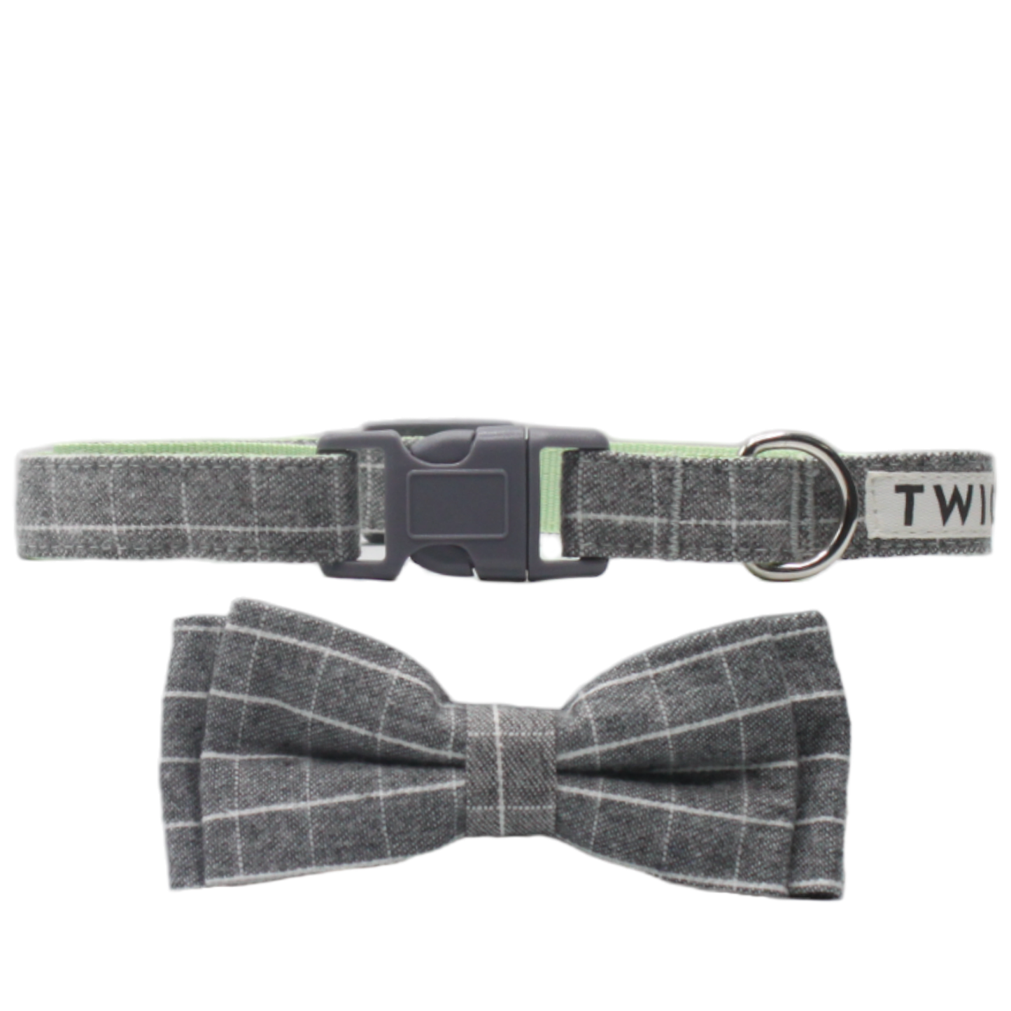 collier chien noeud papillon boucle plastique gris blanc twiggy