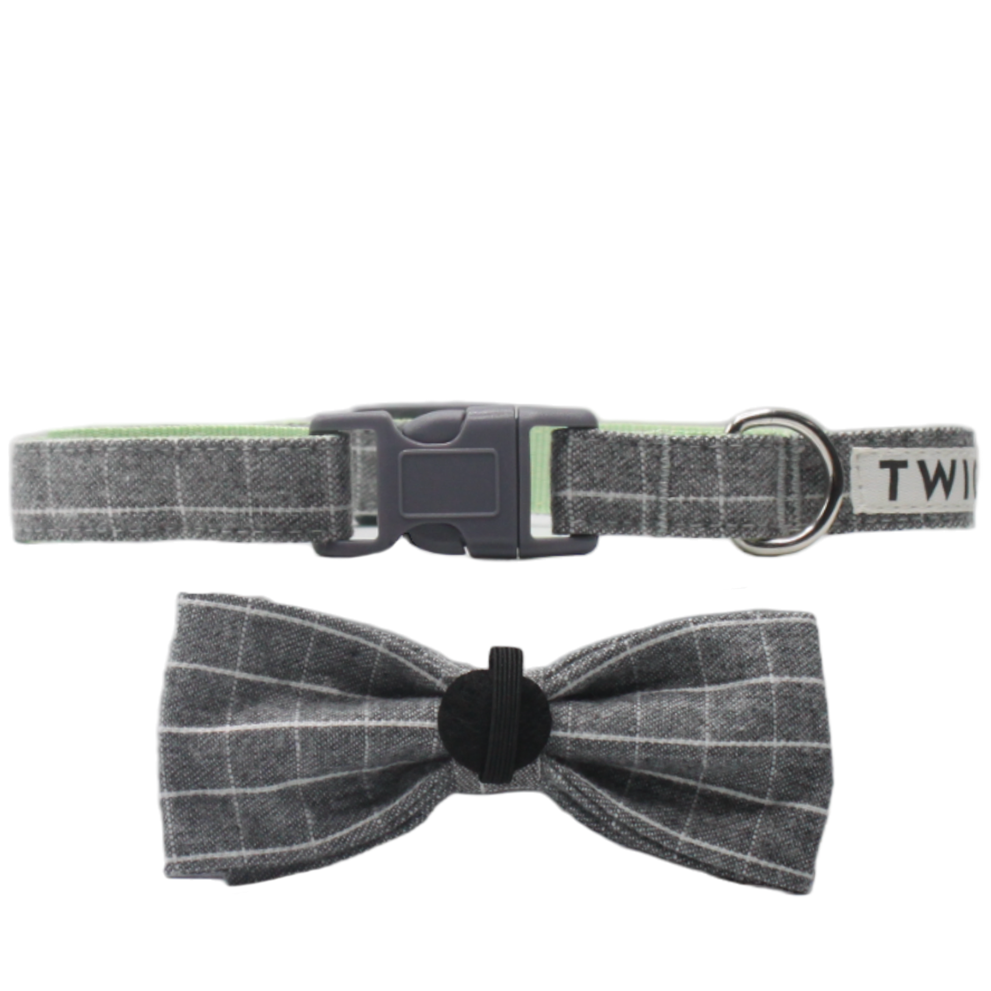 collier chien noeud papillon boucle plastique gris blanc twiggy