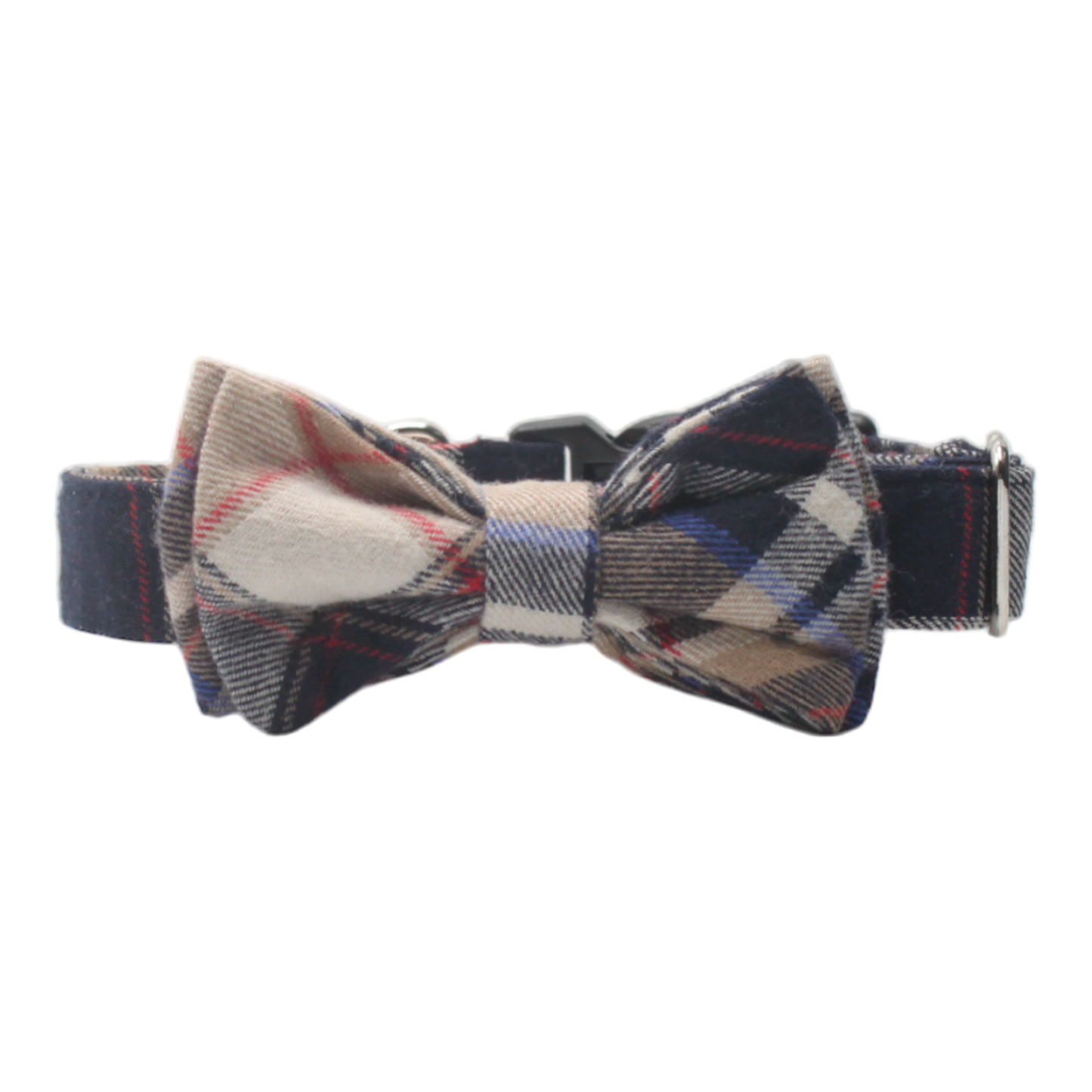 collier chien boucle plastique écossais tartan noeud papillon beige twiggy