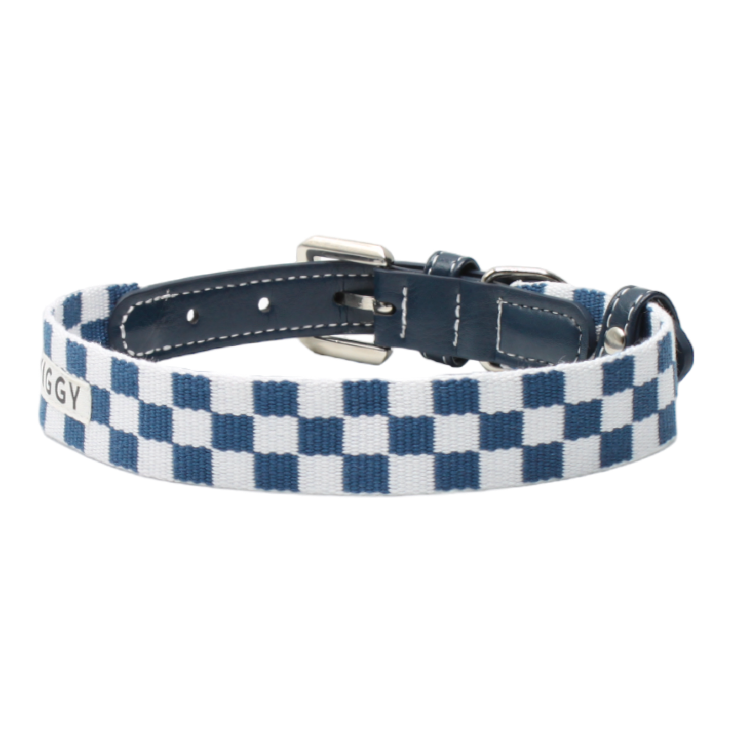 collier chien cuir boucle réglable damier carreaux bleu twiggy