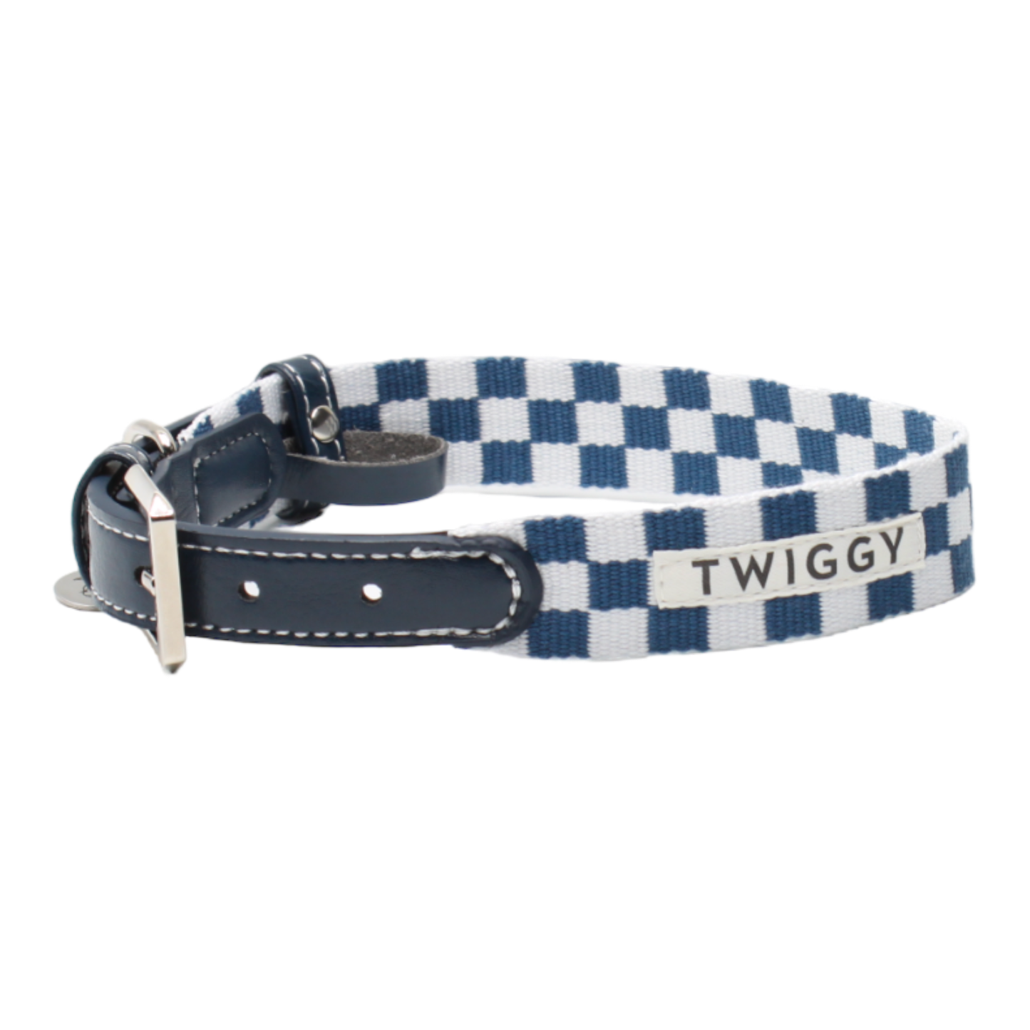 collier chien cuir boucle réglable damier carreaux bleu twiggy