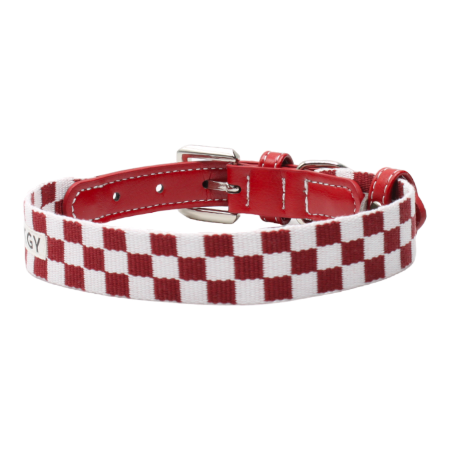 collier chien cuir boucle réglable damier carreaux rouge twiggy