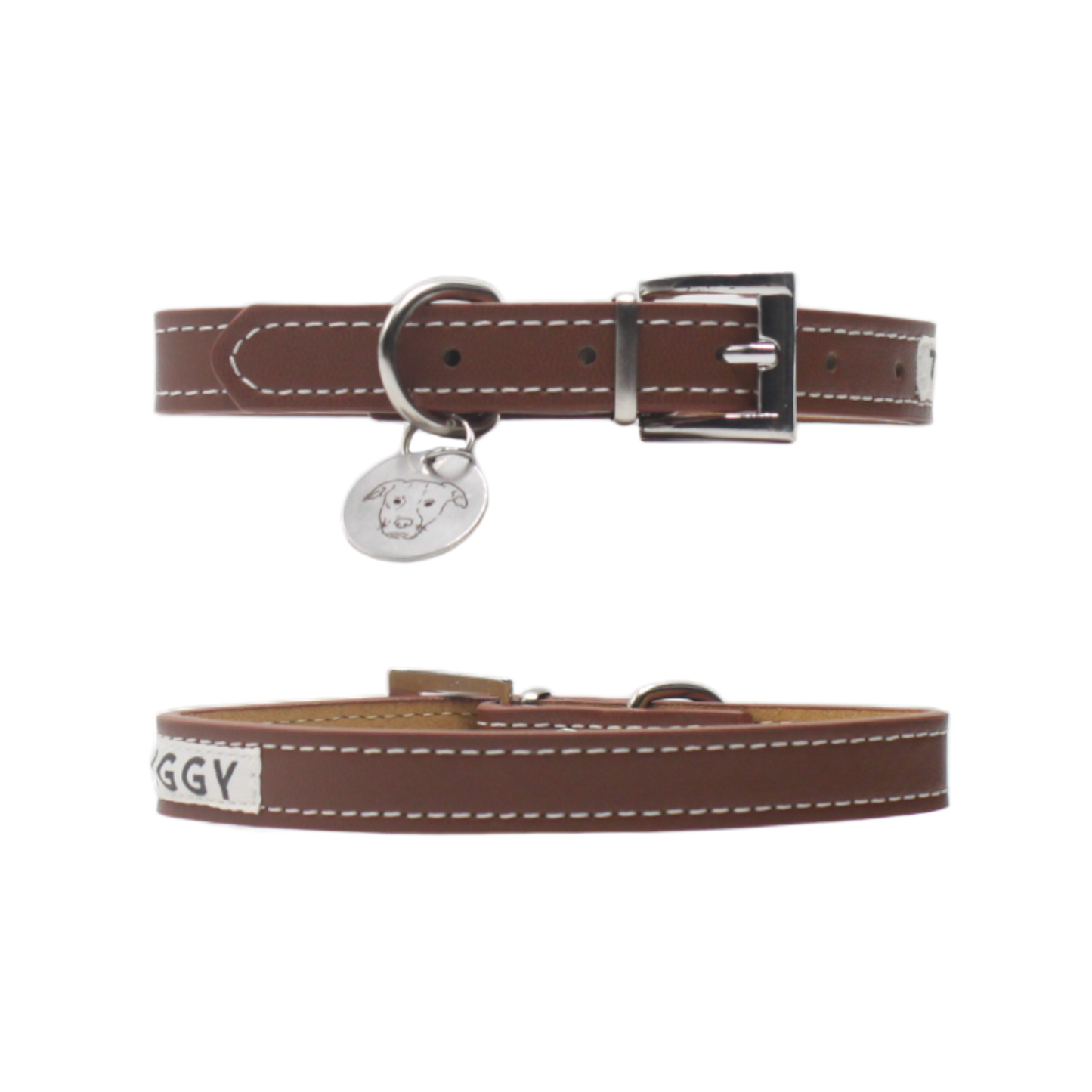 collier chien cuir surpiqué boucle réglable marron twiggy