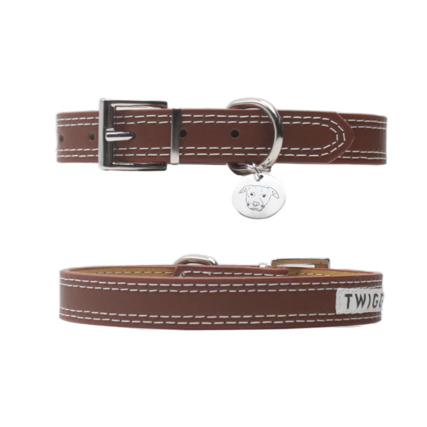 collier chien cuir surpiqué boucle réglable marron twiggy