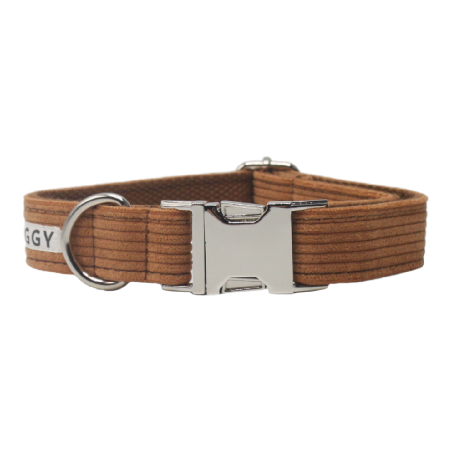 collier chien velours côtelé boucle métal argenté marron caramel twiggy