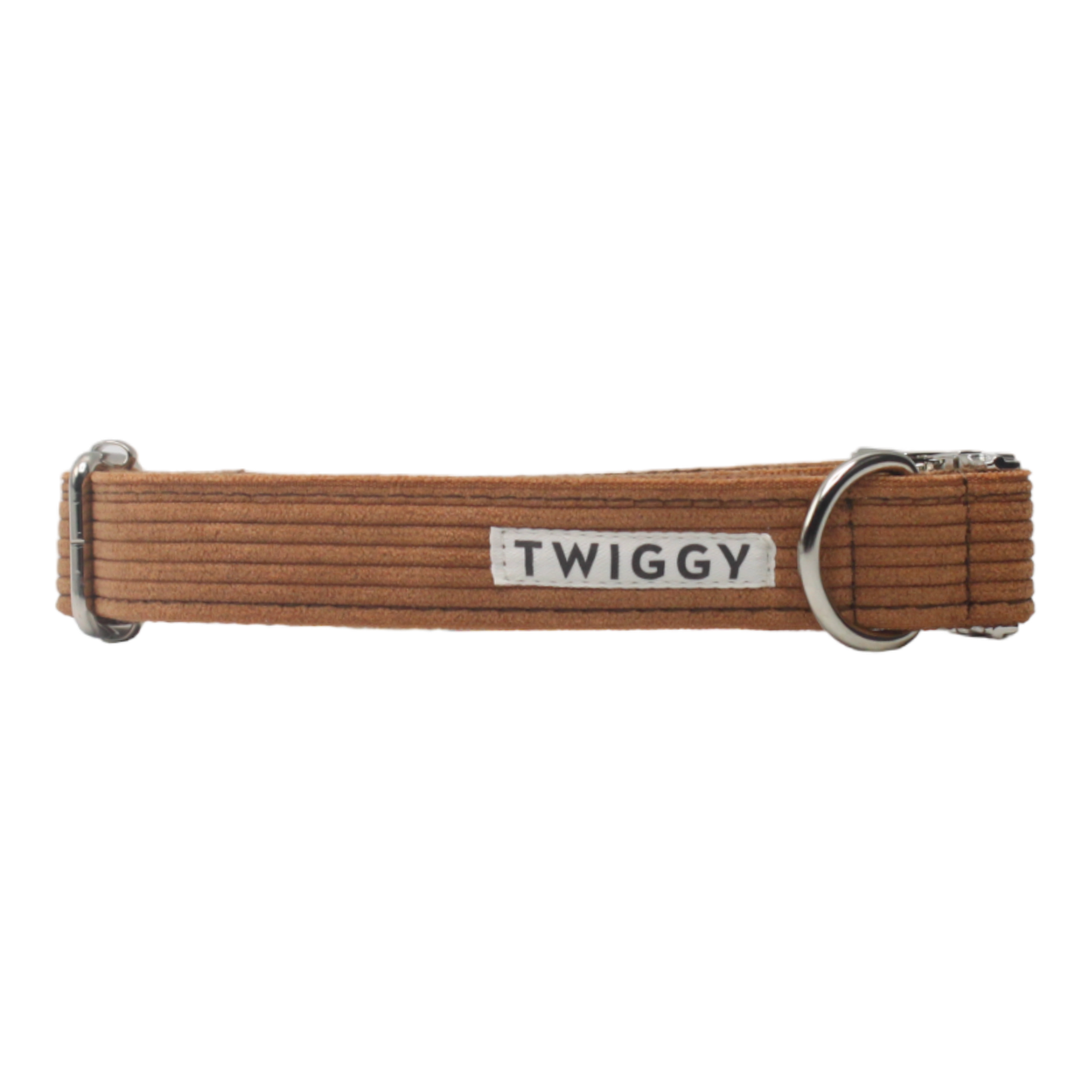 collier chien velours côtelé boucle métal argenté marron caramel twiggy