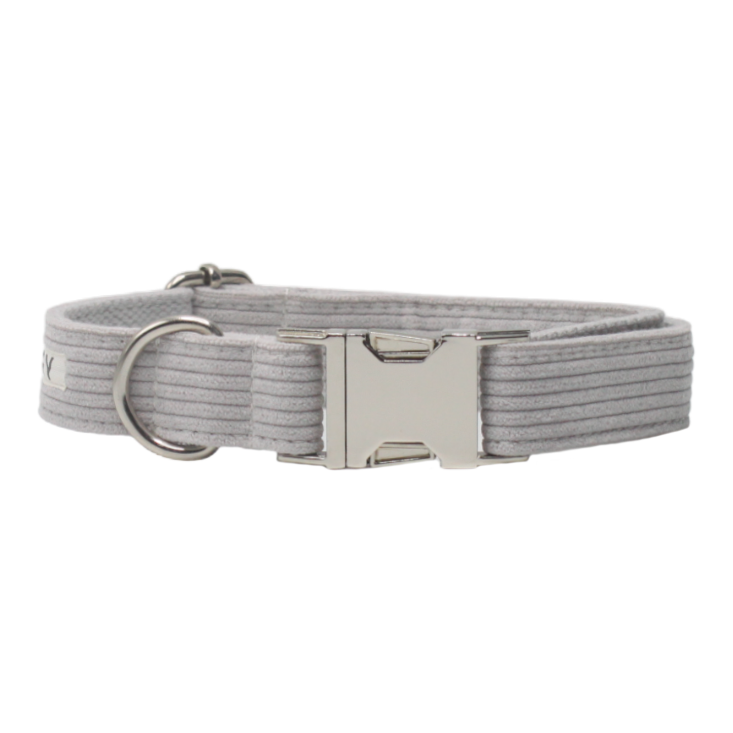 collier chien velours côtelé boucle métal argenté gris clair twiggy