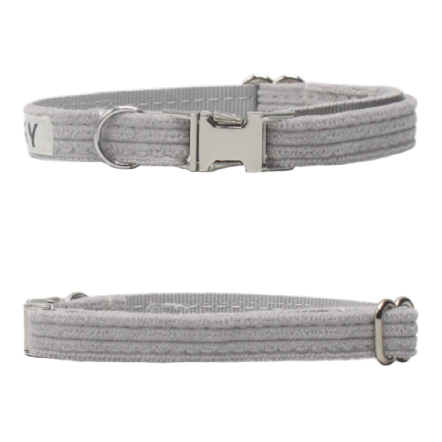 collier chien velours côtelé boucle métal argenté gris clair twiggy