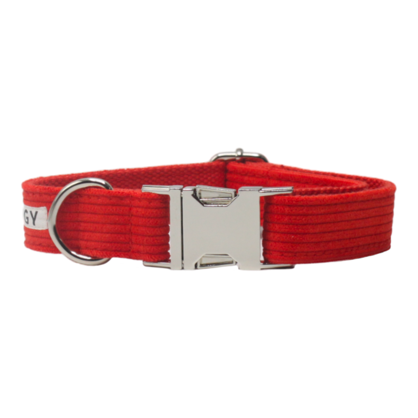 collier chien velours côtelé boucle métal argenté rouge twiggy