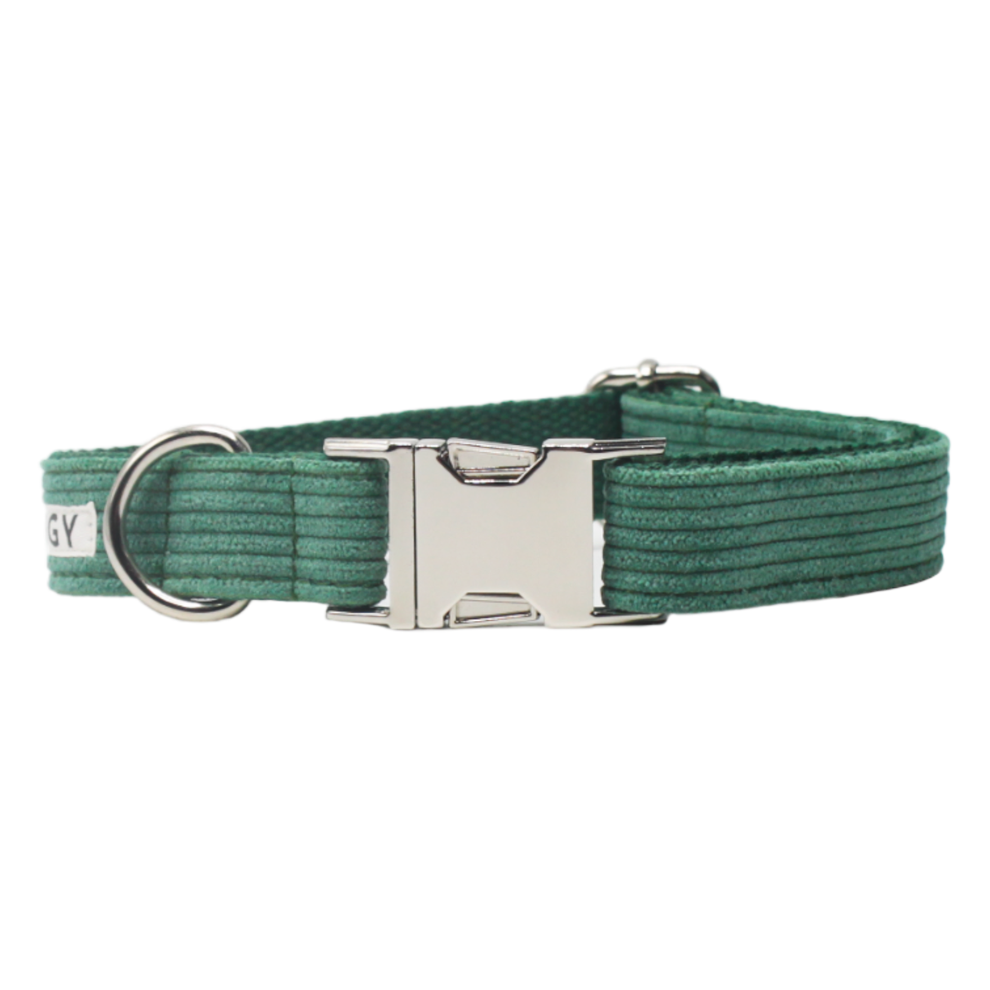 collier chien velours côtelé boucle métal argenté vert twiggy