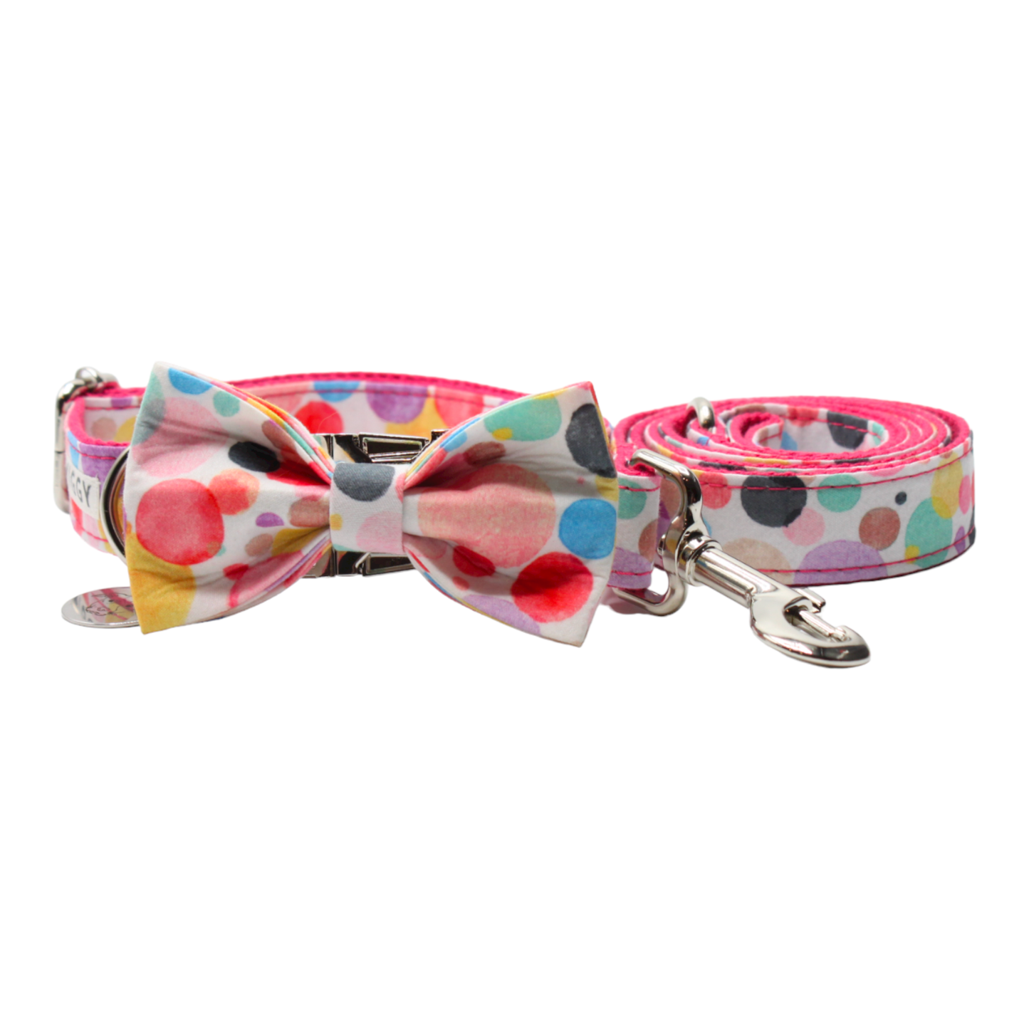 collier laisse chien pois bulles noeud papillon multicolore bleu rose jaune twiggy