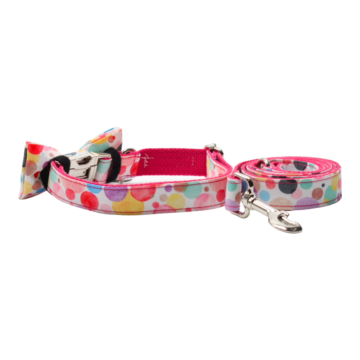 collier laisse chien pois bulles noeud papillon multicolore bleu rose jaune twiggy