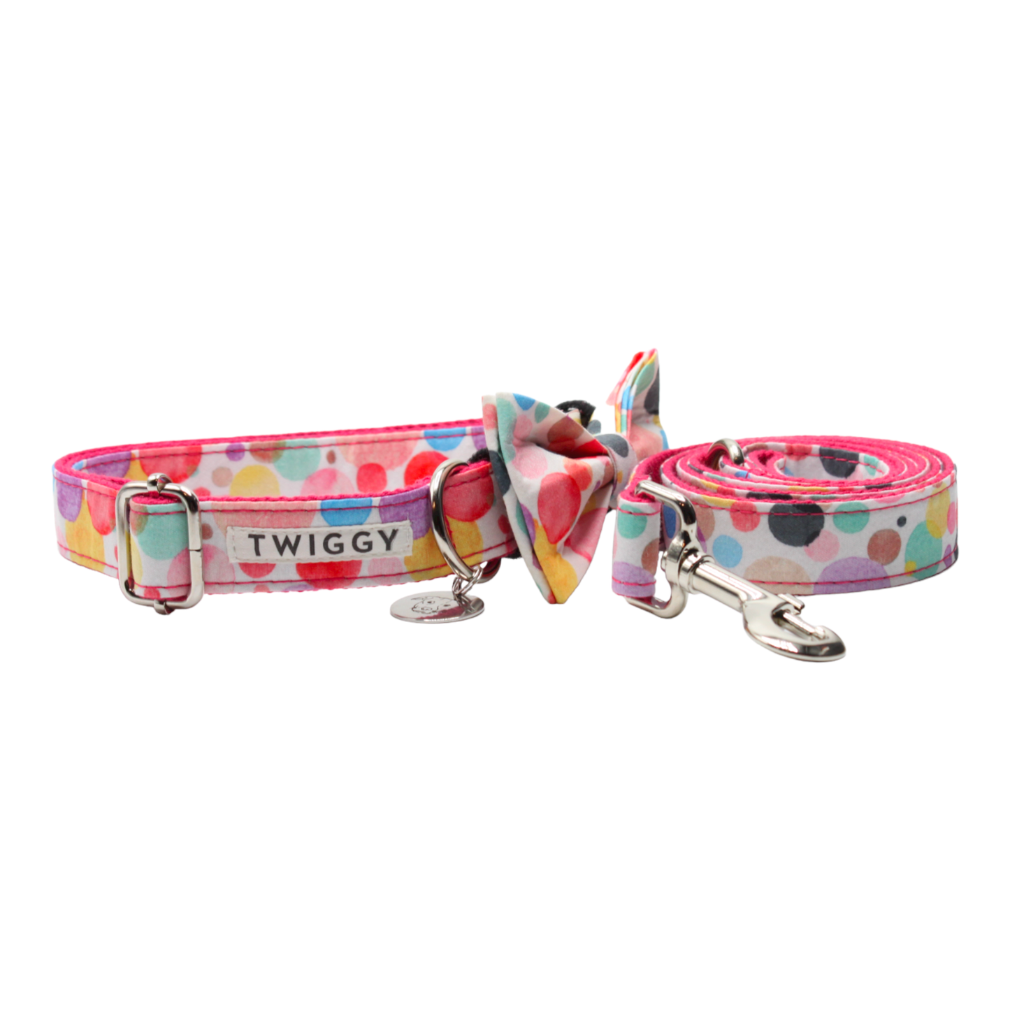 collier laisse chien pois bulles noeud papillon multicolore bleu rose jaune twiggy