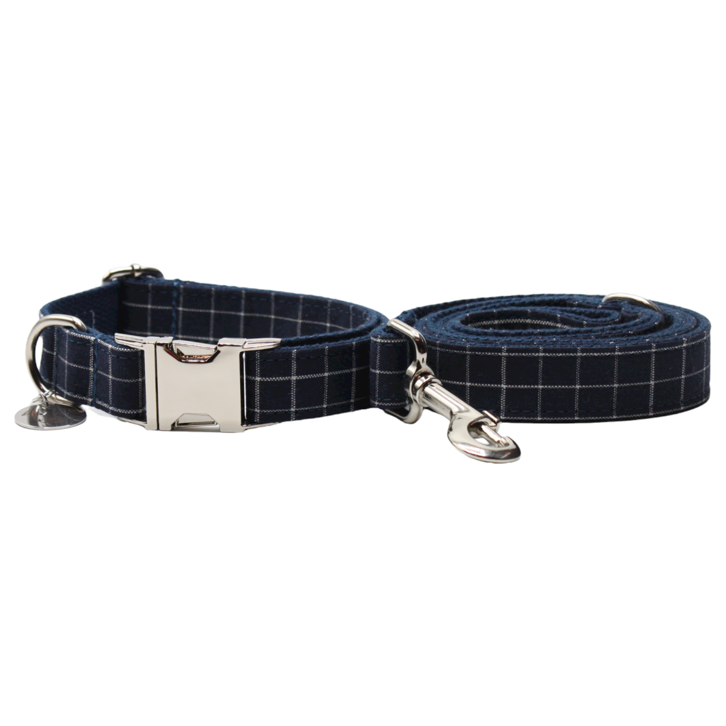 collier laisse chien boucle métal carreaux chic bleu twiggy