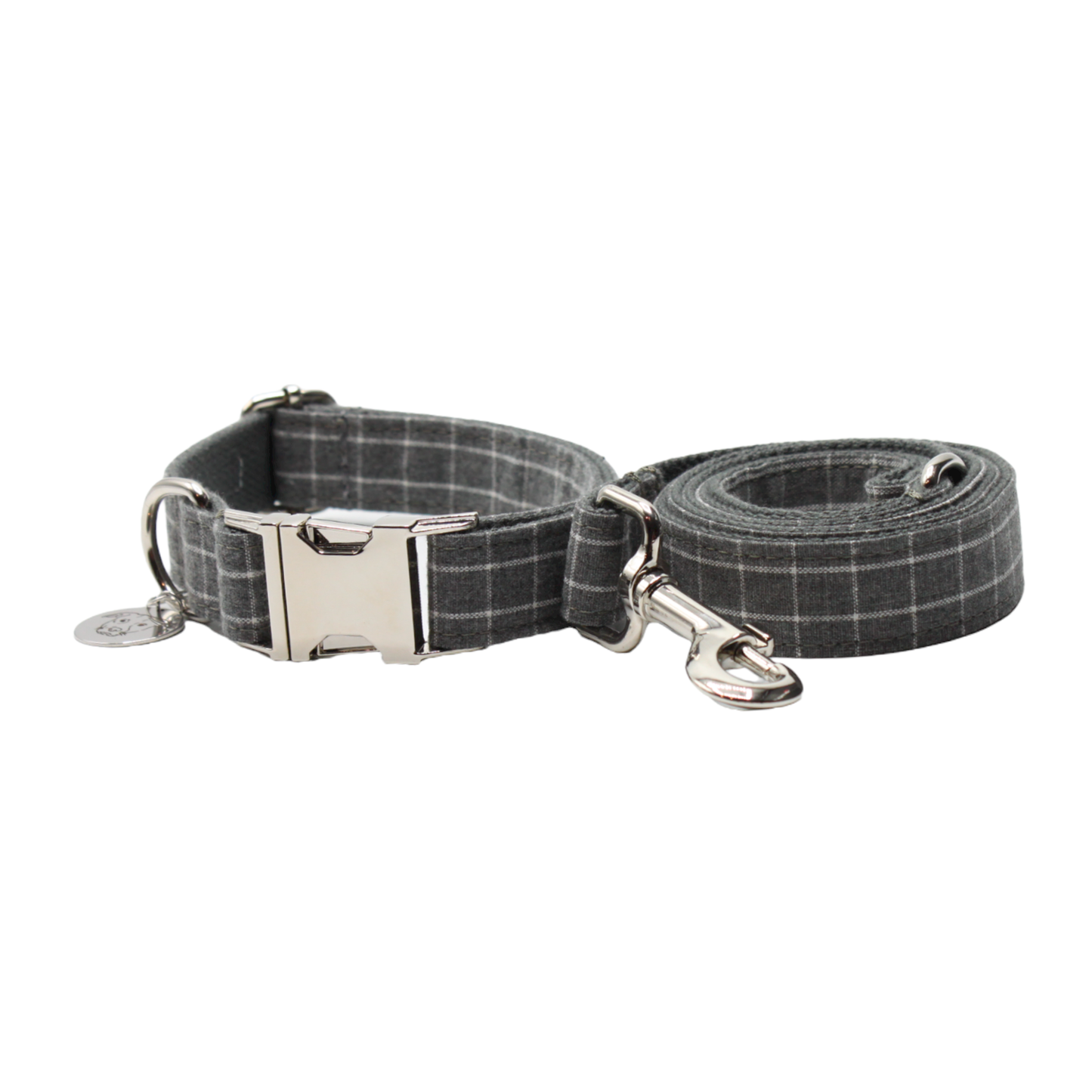 collier laisse chien boucle métal carreaux chic gris twiggy