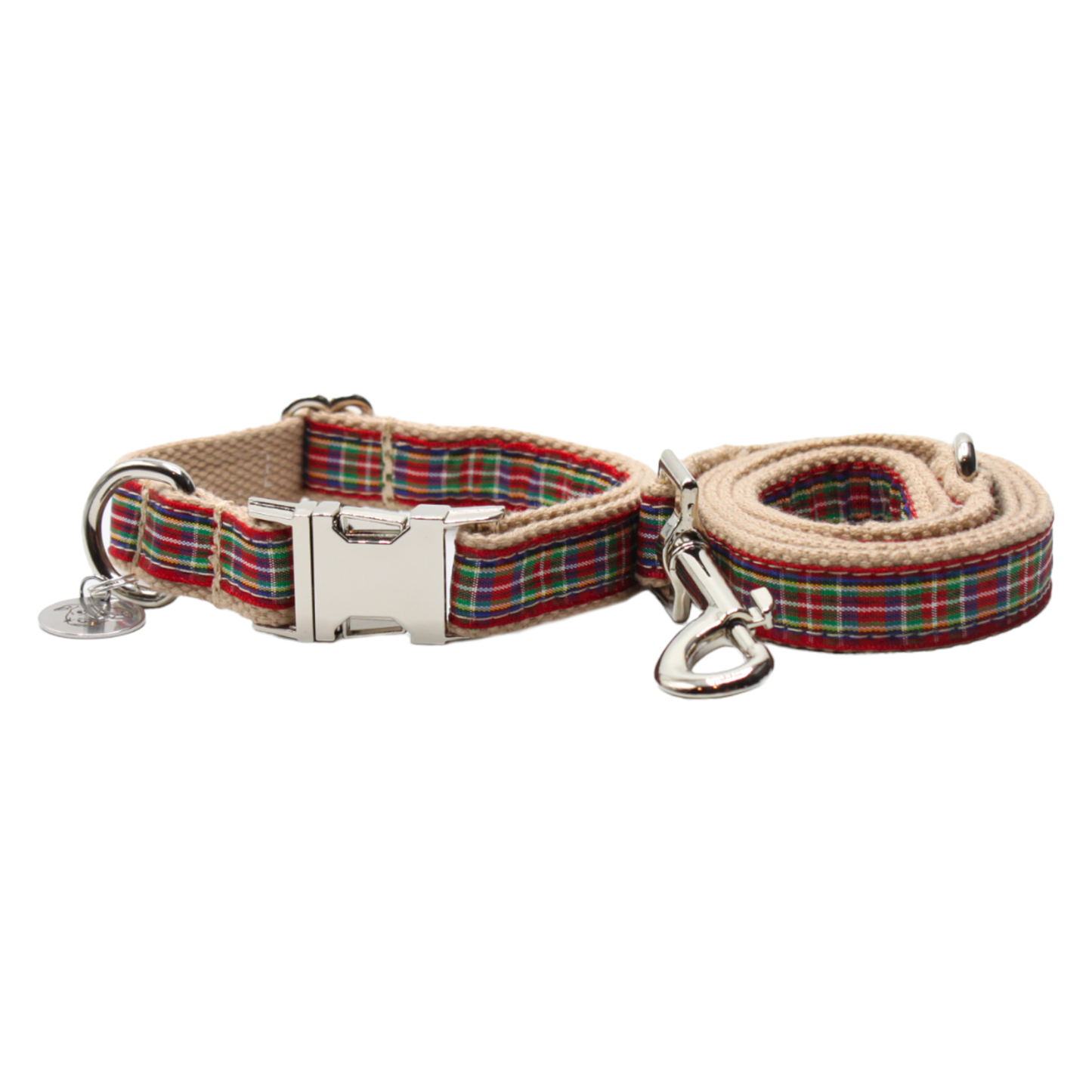collier laisse chien boucle métal argentée écossais tartan rouge vert twiggy