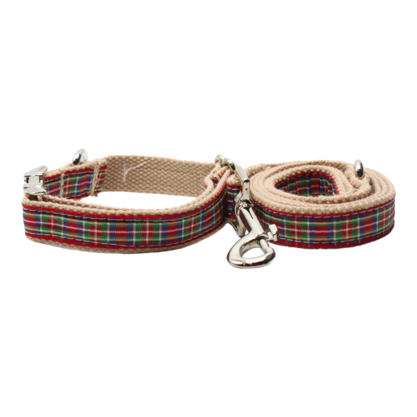 collier laisse chien boucle métal argentée écossais tartan rouge vert twiggy