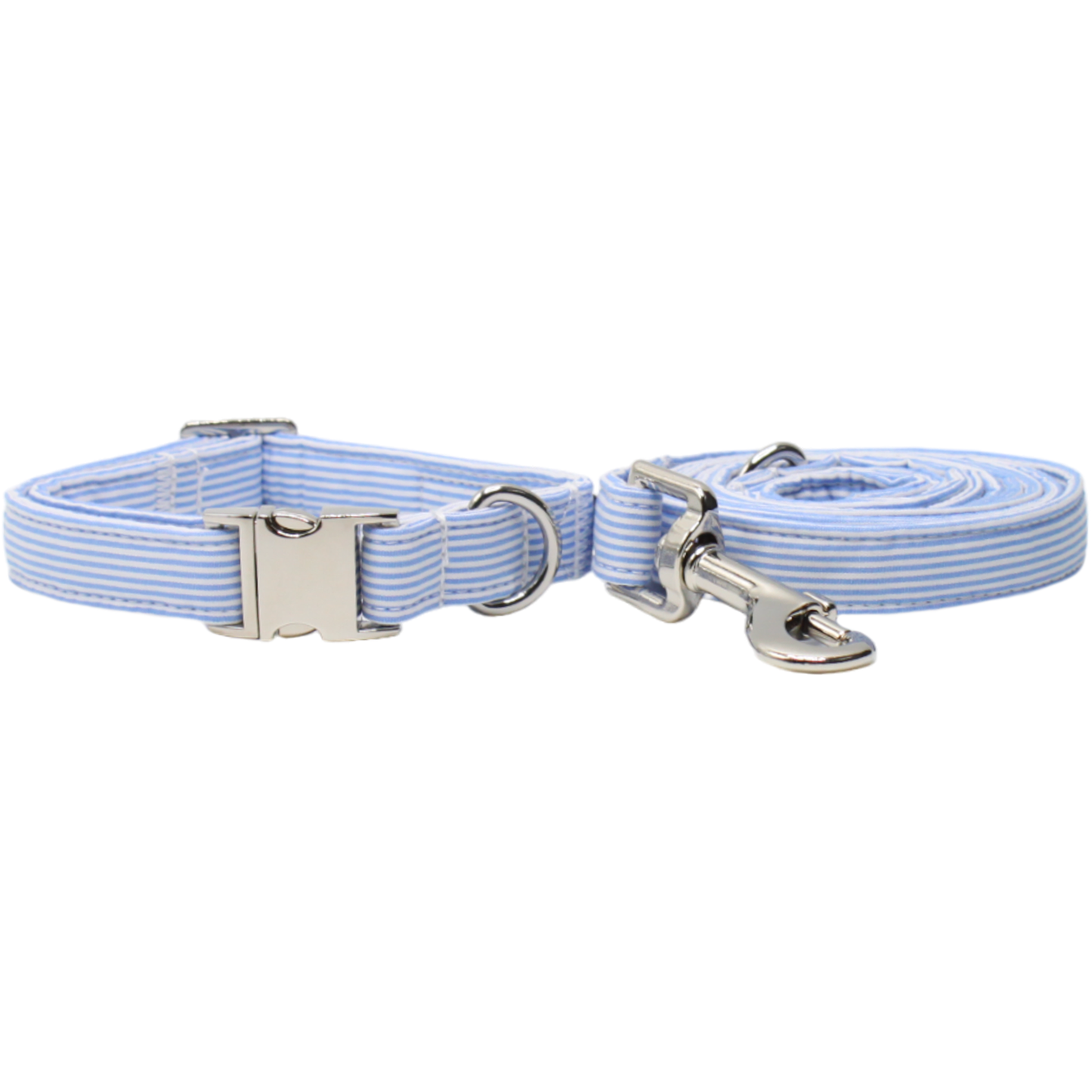 collier laisse chien rayé bleu blanc boucle argentée twiggy