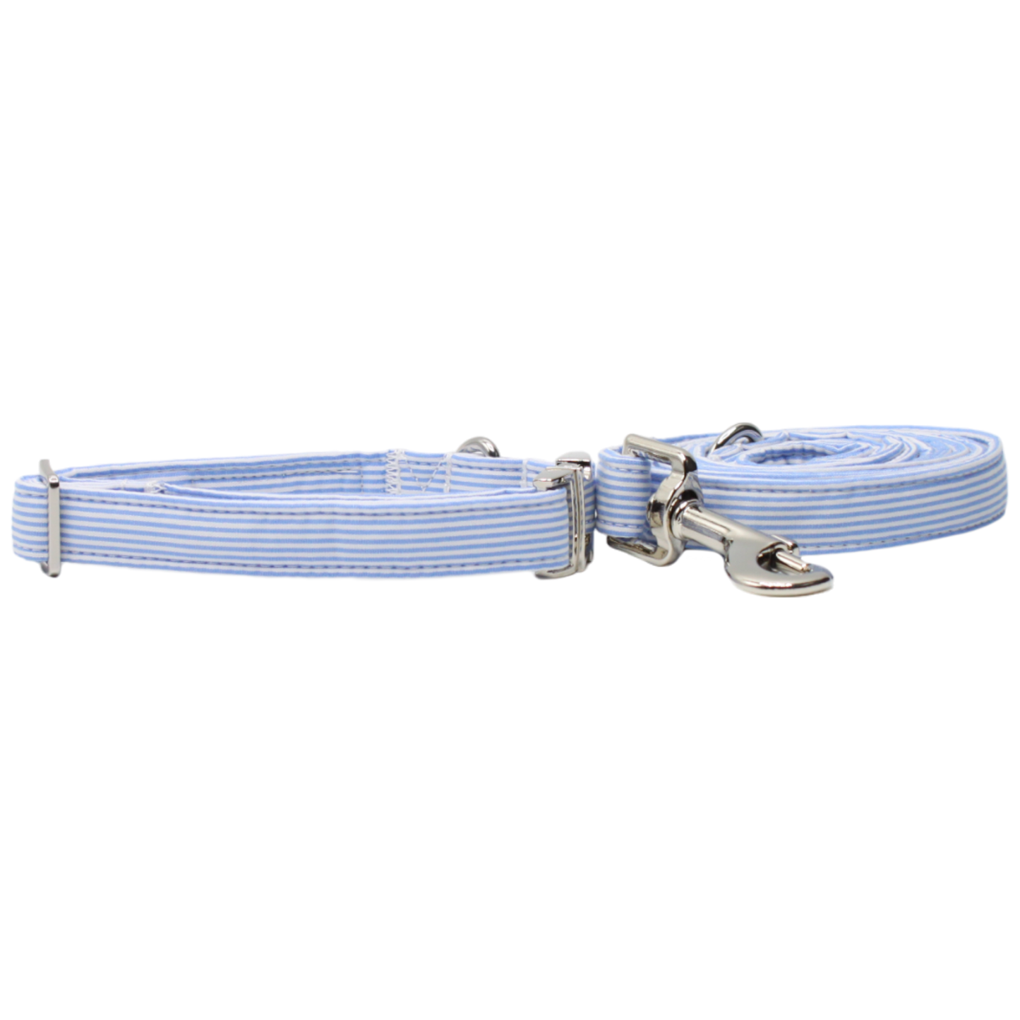 collier laisse chien rayé bleu blanc boucle argentée twiggy