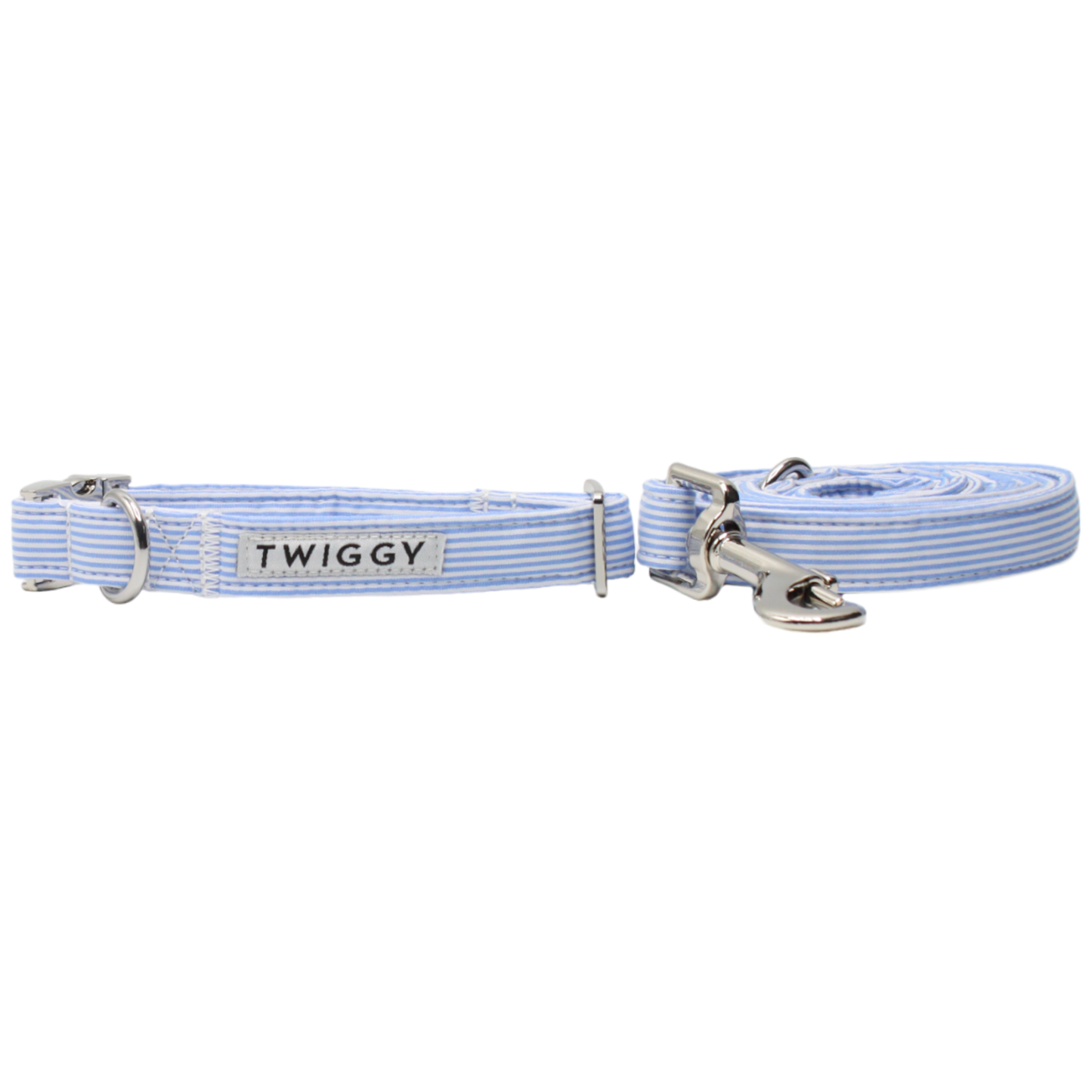 collier laisse chien rayé bleu blanc boucle argentée twiggy