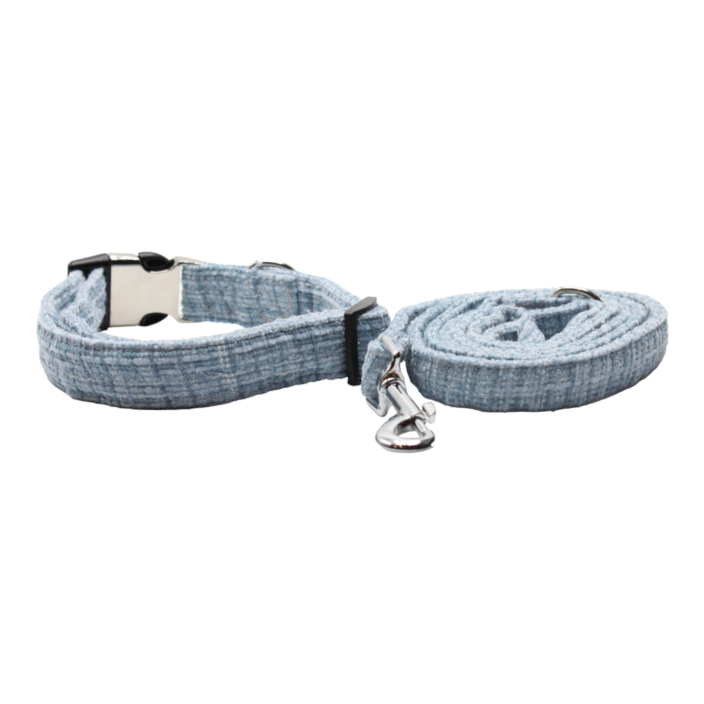 collier laisse chien tweed boucle metal argenté bleu twiggy