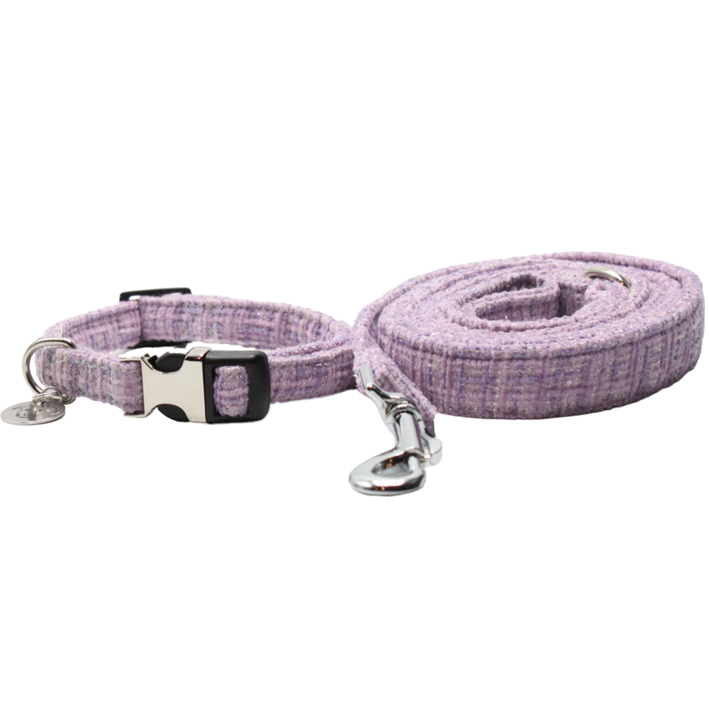 collier laisse chien tweed boucle métal argenté mauve violet twiggy