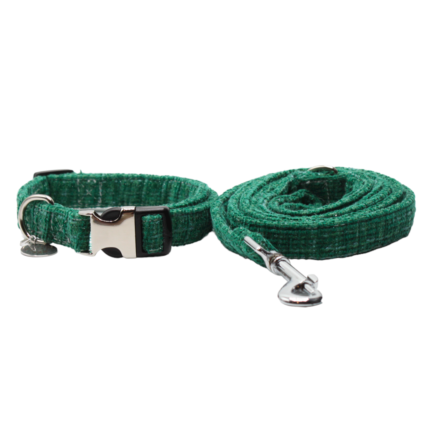 collier laisse chien tweed boucle metal argenté vert twiggy