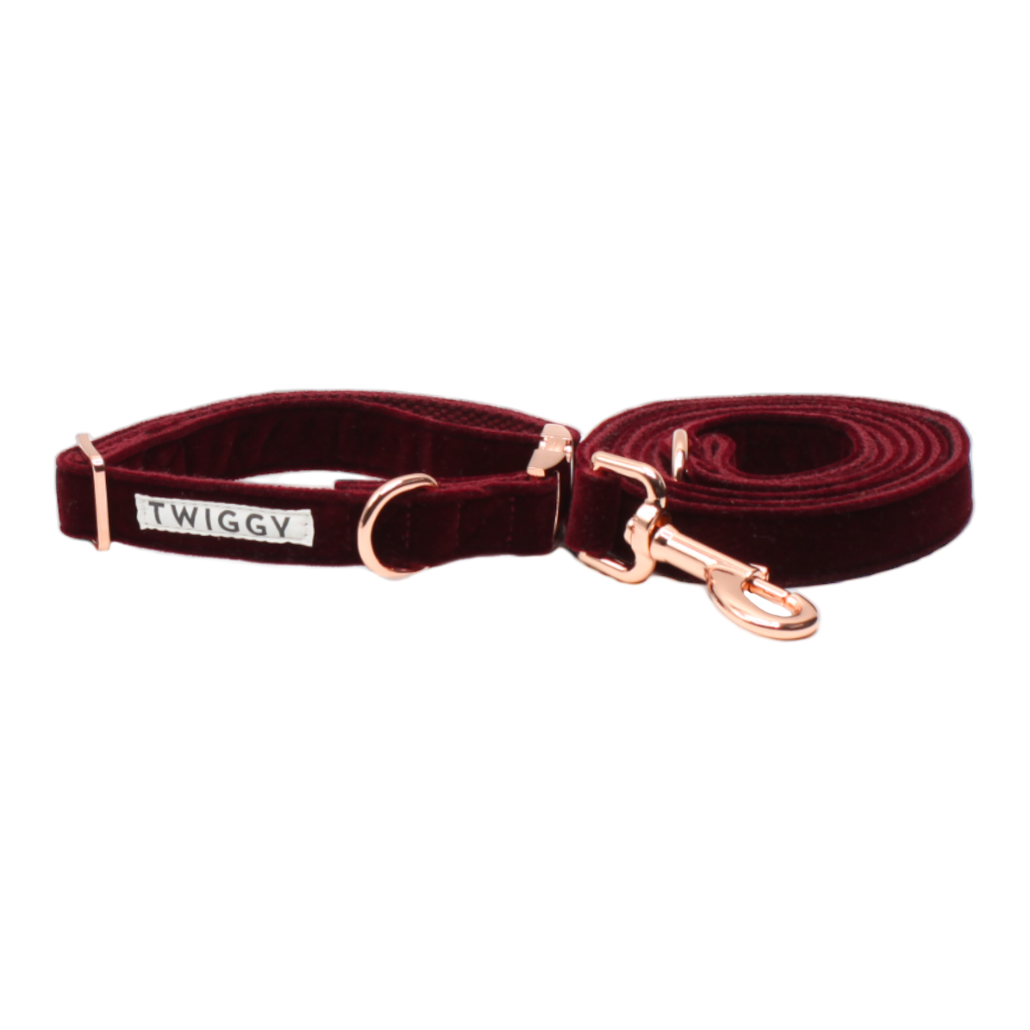 collier laisse chien velours boucle métal or rose bordeaux twiggy