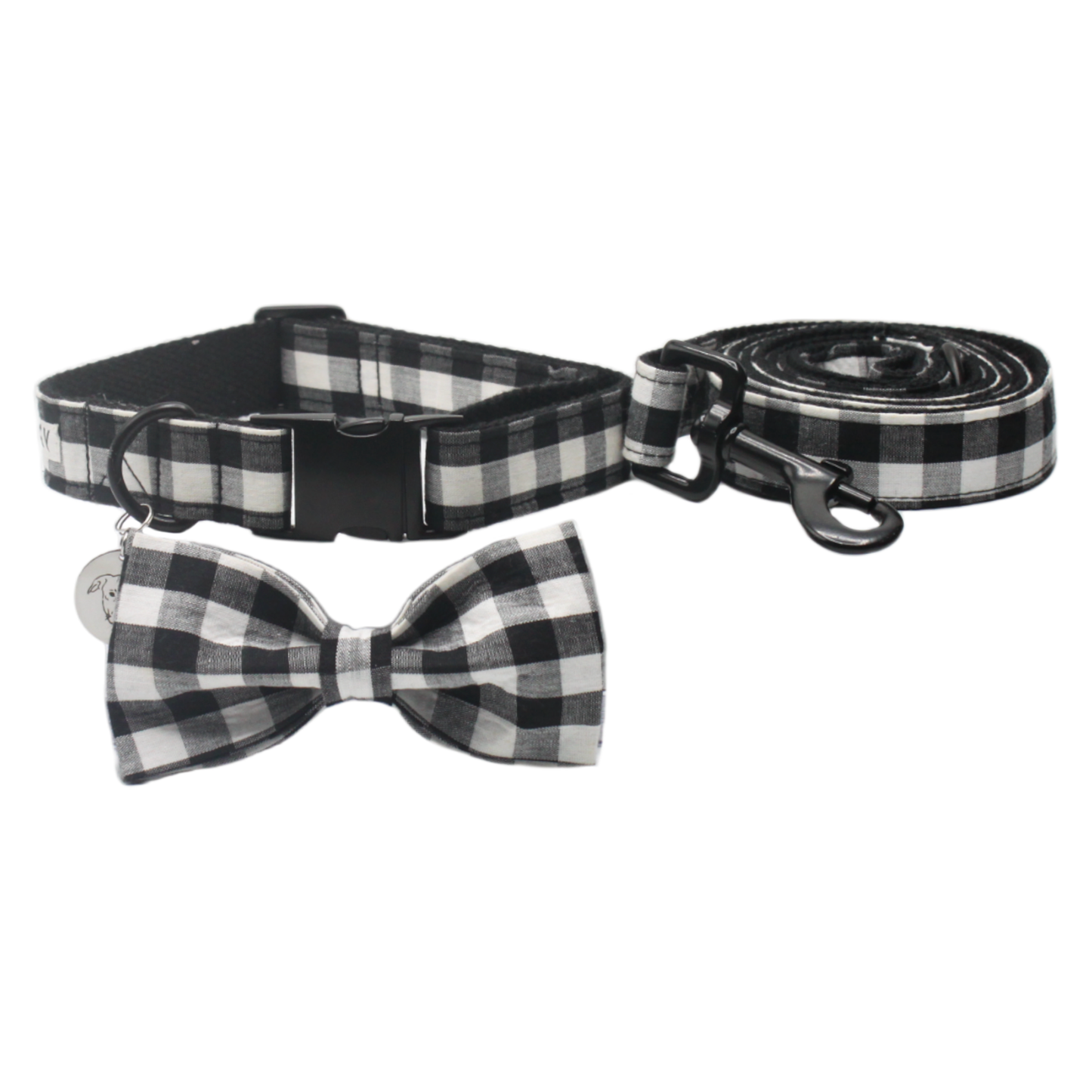 collier laisse chien vichy carreaux noeud papillon noir blanc twiggy