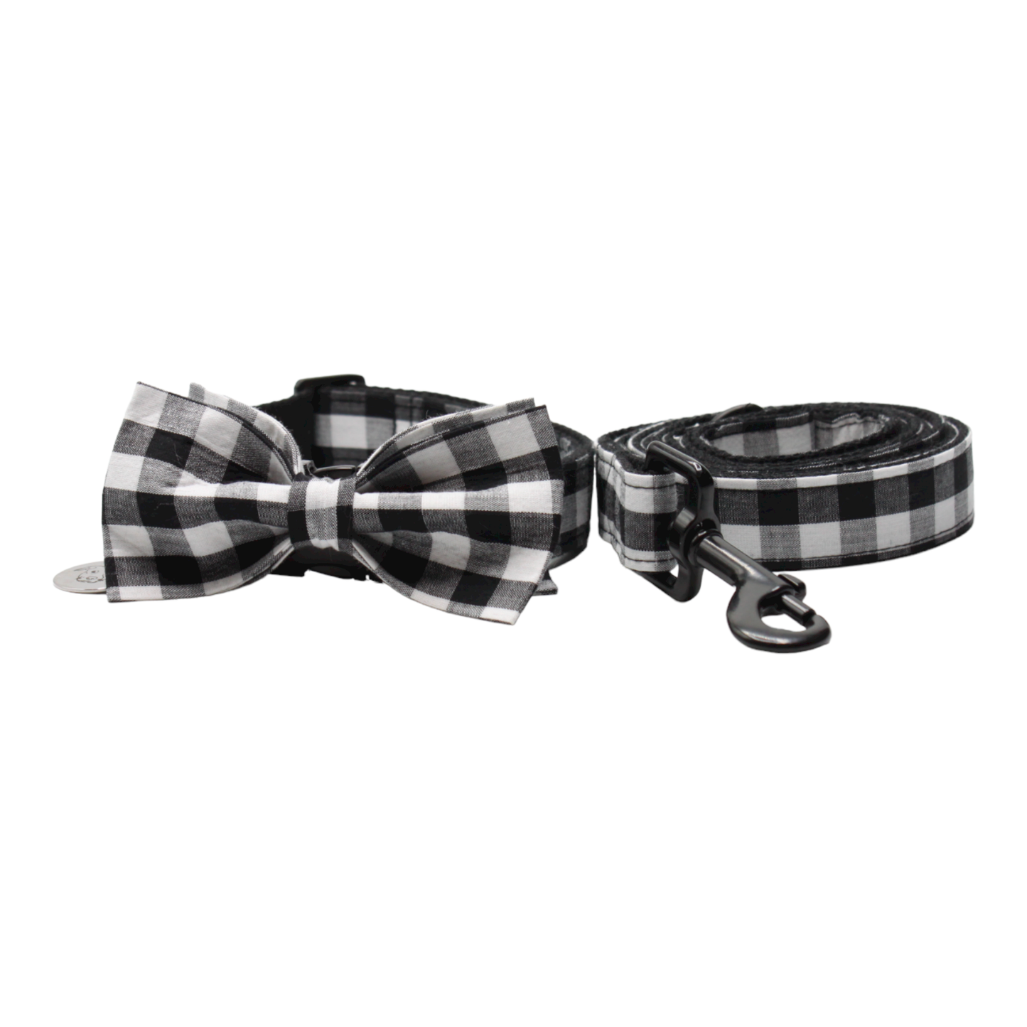 collier laisse chien vichy carreaux noeud papillon noir blanc twiggy
