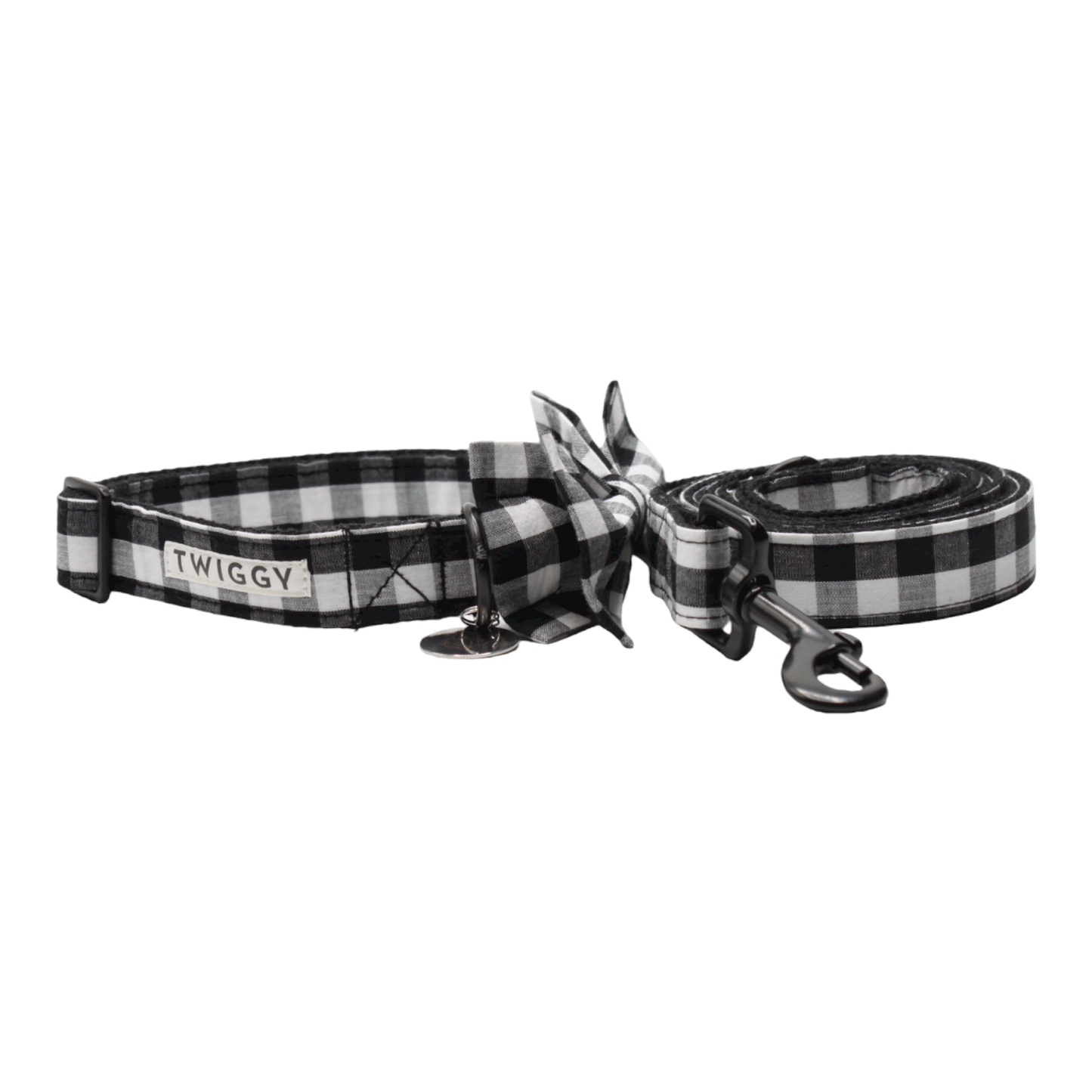 collier laisse chien vichy carreaux noeud papillon noir blanc twiggy