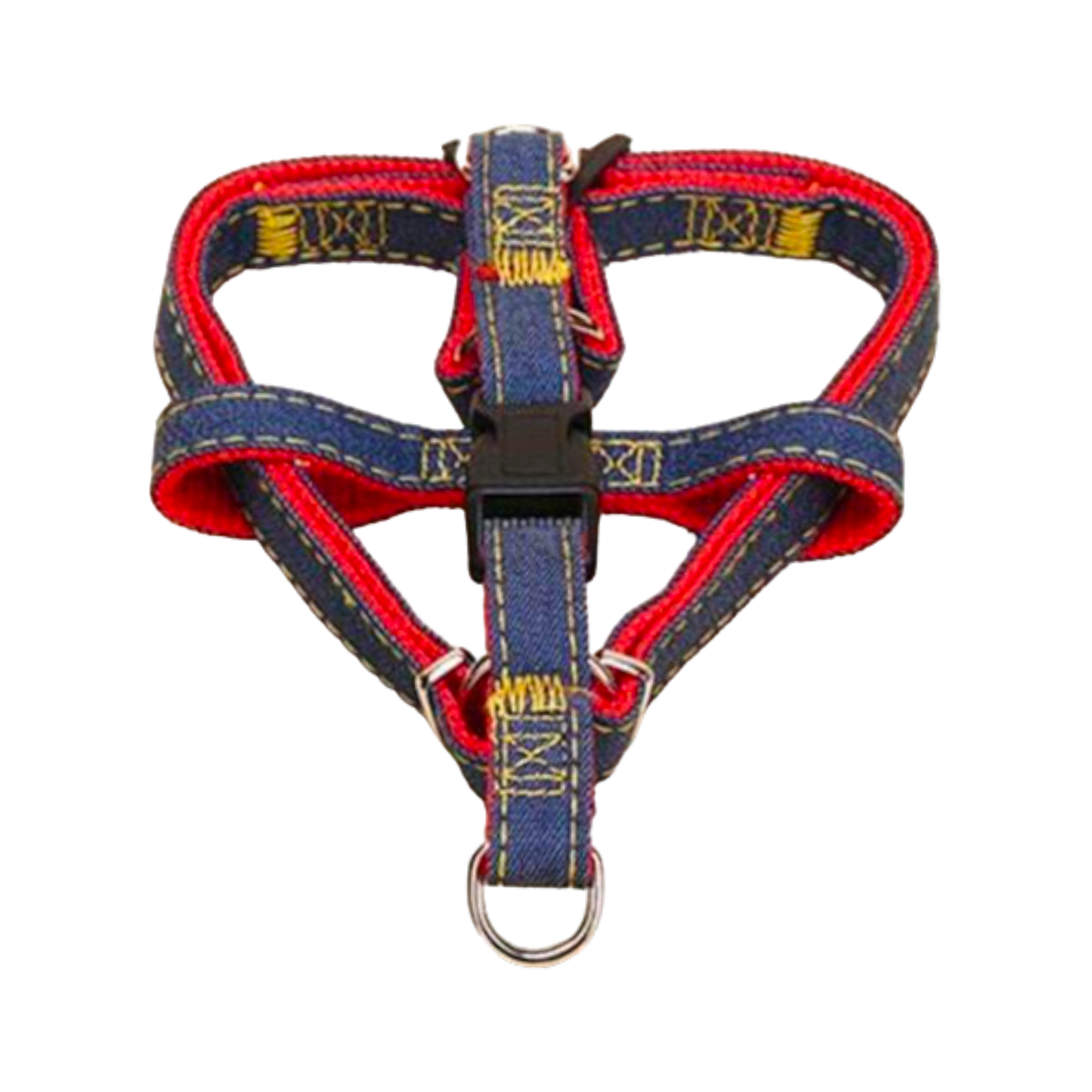 harnais chien boucle plastique denim jean bleu rouge twiggy