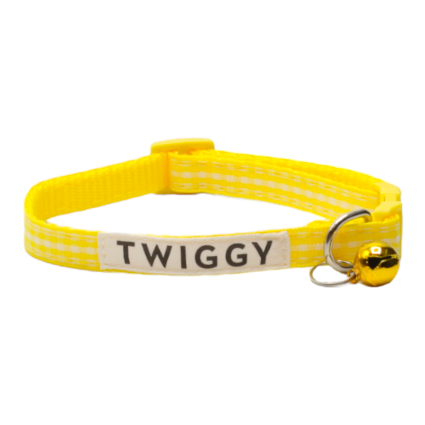 collier chat carreaux vichy boucle classique jaune twiggy