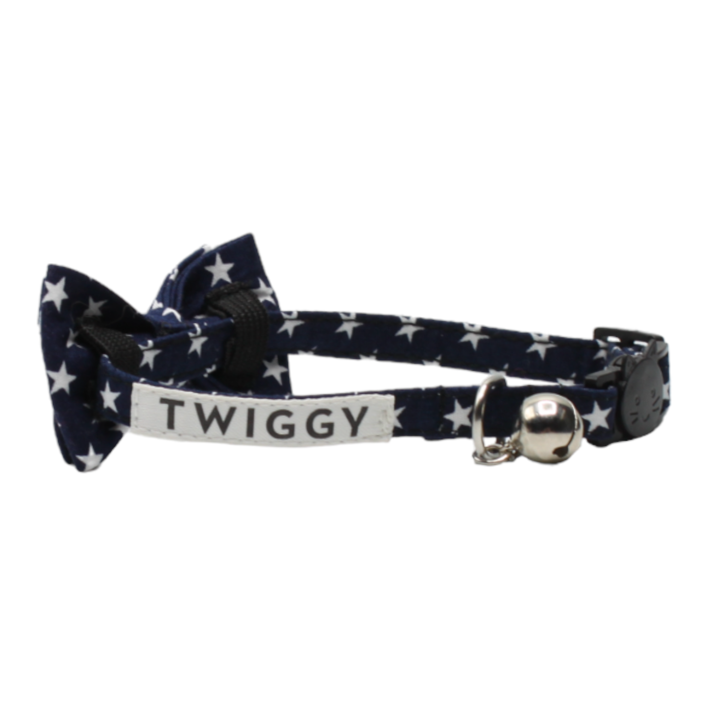 collier chat étoiles nœud papillon boucle anti-étranglement bleu blanc twiggy