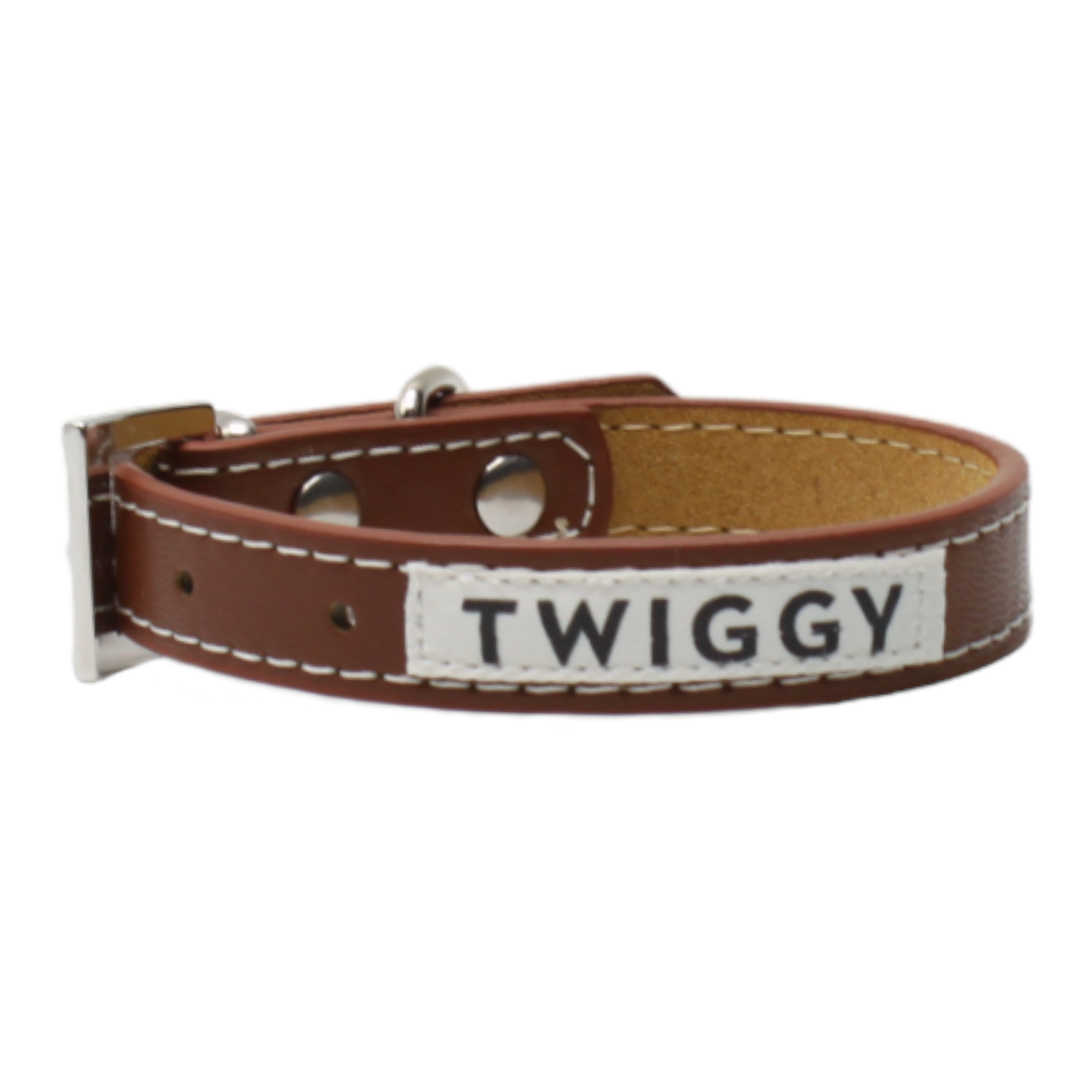 collier chat cuir surpiqué boucle réglable marron twiggy