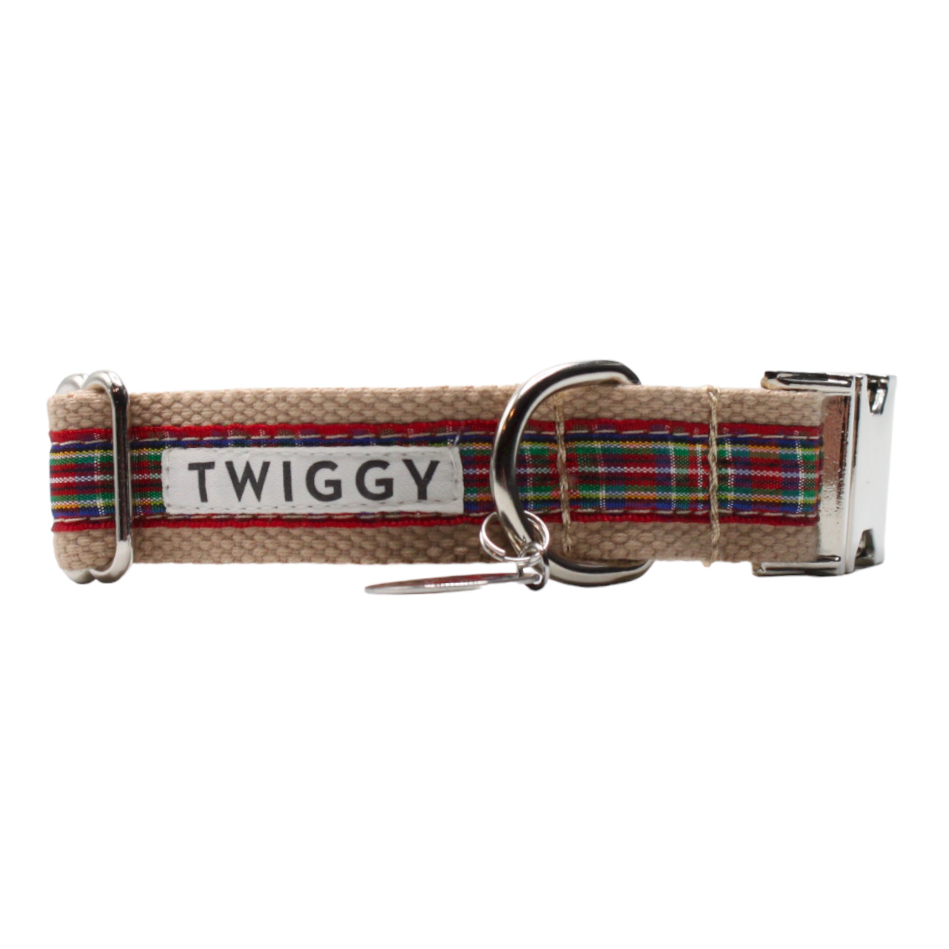 collier chien boucle métal argentée écossais tartan rouge twiggy