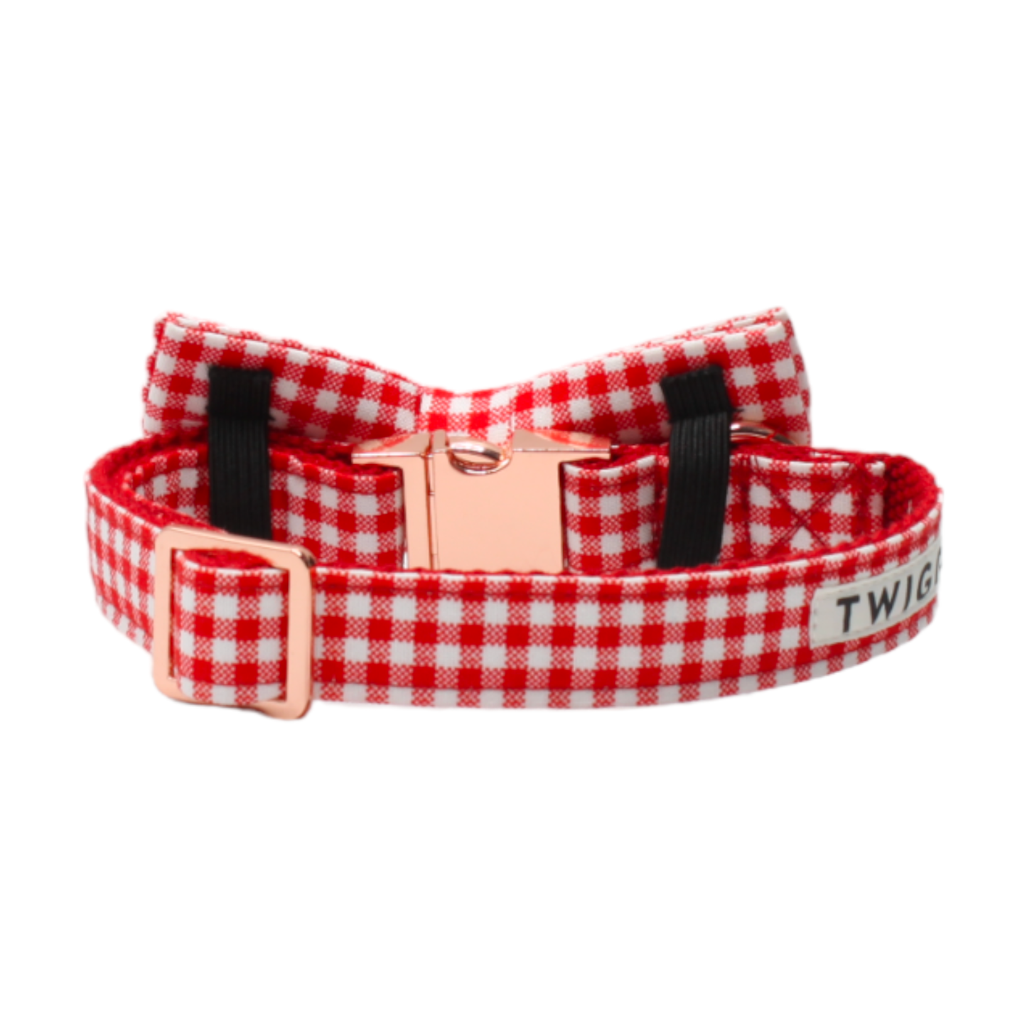 collier chien boucle métal or rose vichy rouge blanc twiggy