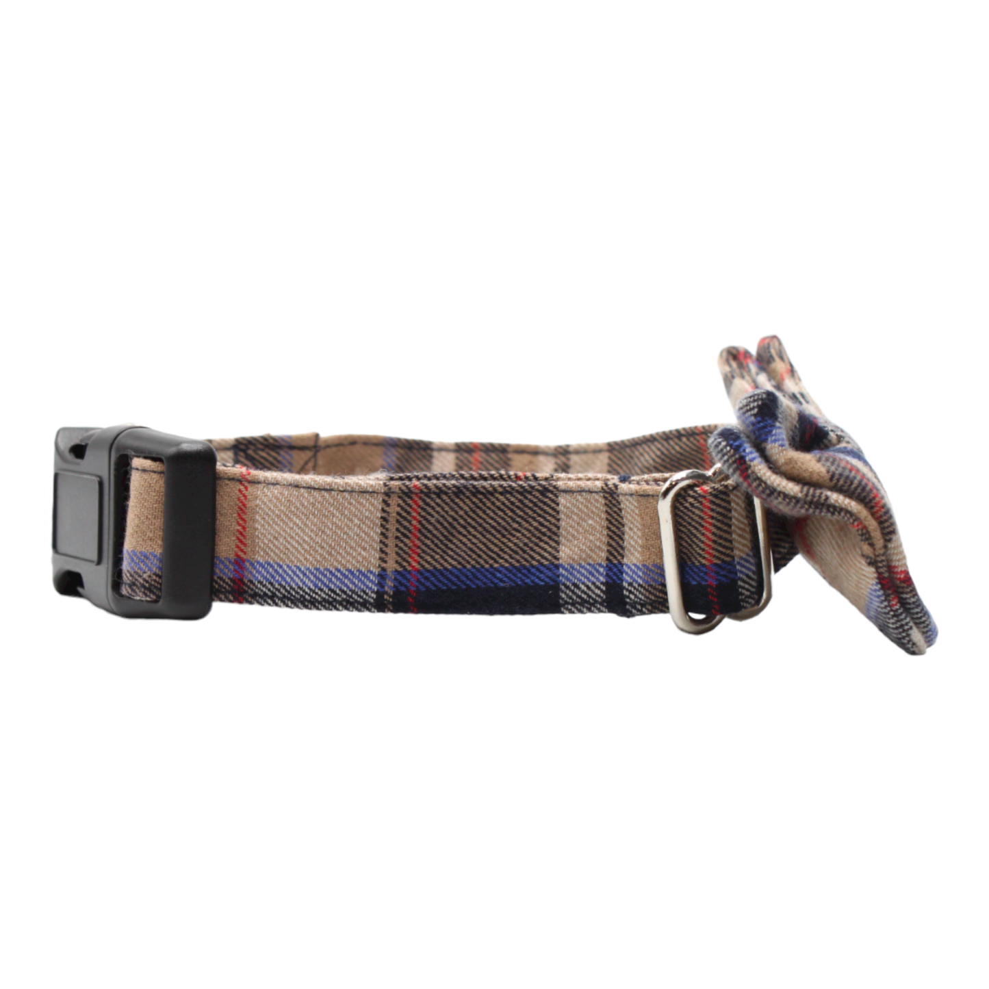 collier chien boucle plastique écossais tartan noeud papillon beige twiggy