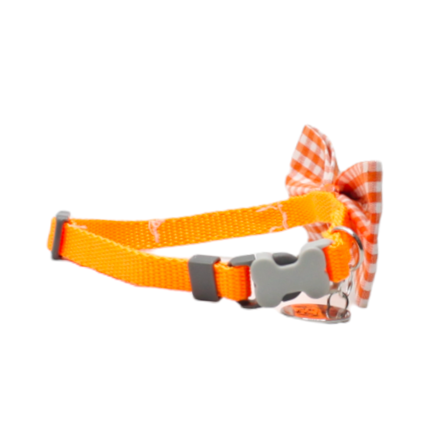 collier chien noeud papillon carreaux vichy chic orange blanc fermoir boucle os twiggy
