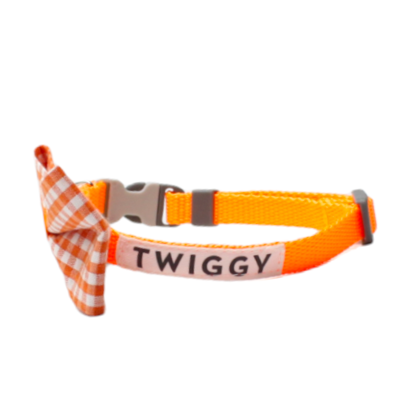 collier chien noeud papillon carreaux vichy chic orange blanc fermoir boucle os twiggy