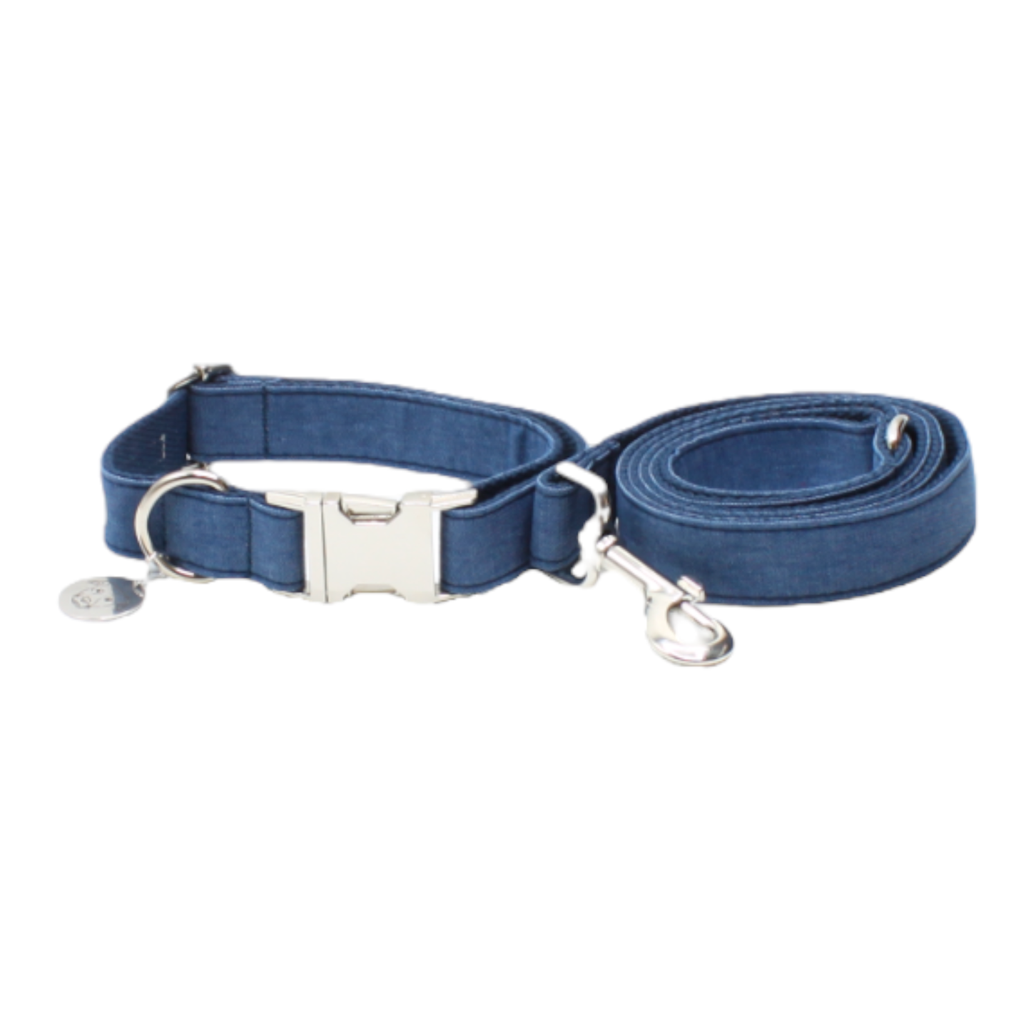 collier laisse chien denim jean boucle métal argenté bleu marine twiggy