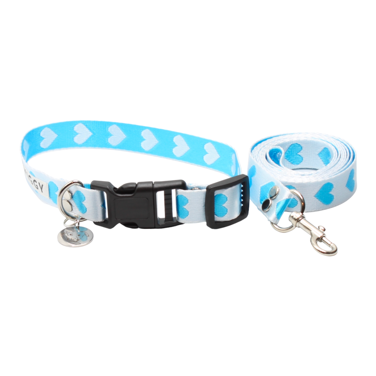 collier laisse chien boucle plastique coeurs bleu saint-valentin twiggy