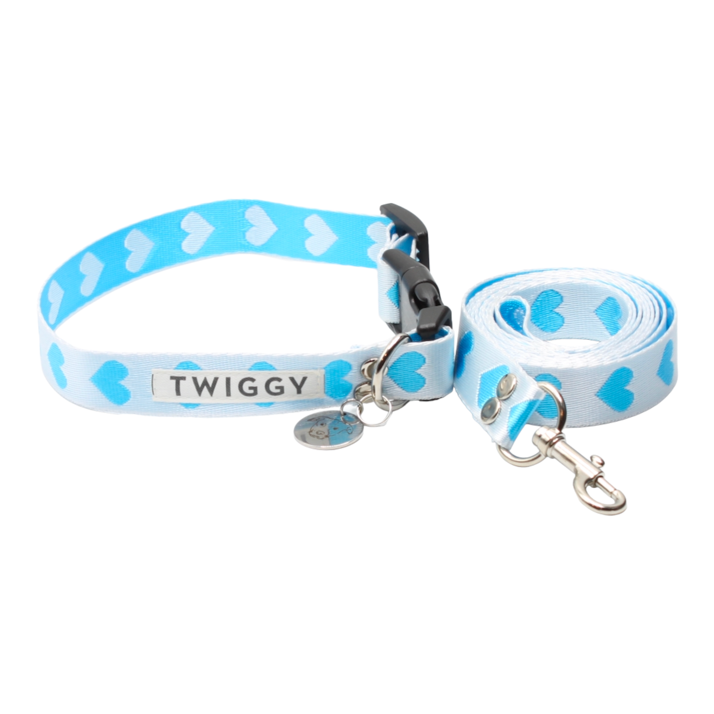 collier laisse chien boucle plastique coeurs bleu saint-valentin twiggy