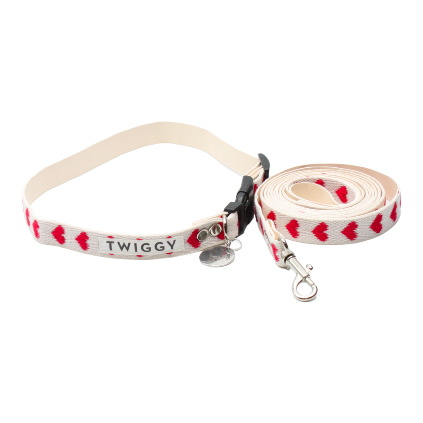 collier laisse chien boucle plastique coeurs rouge saint-valentin twiggy