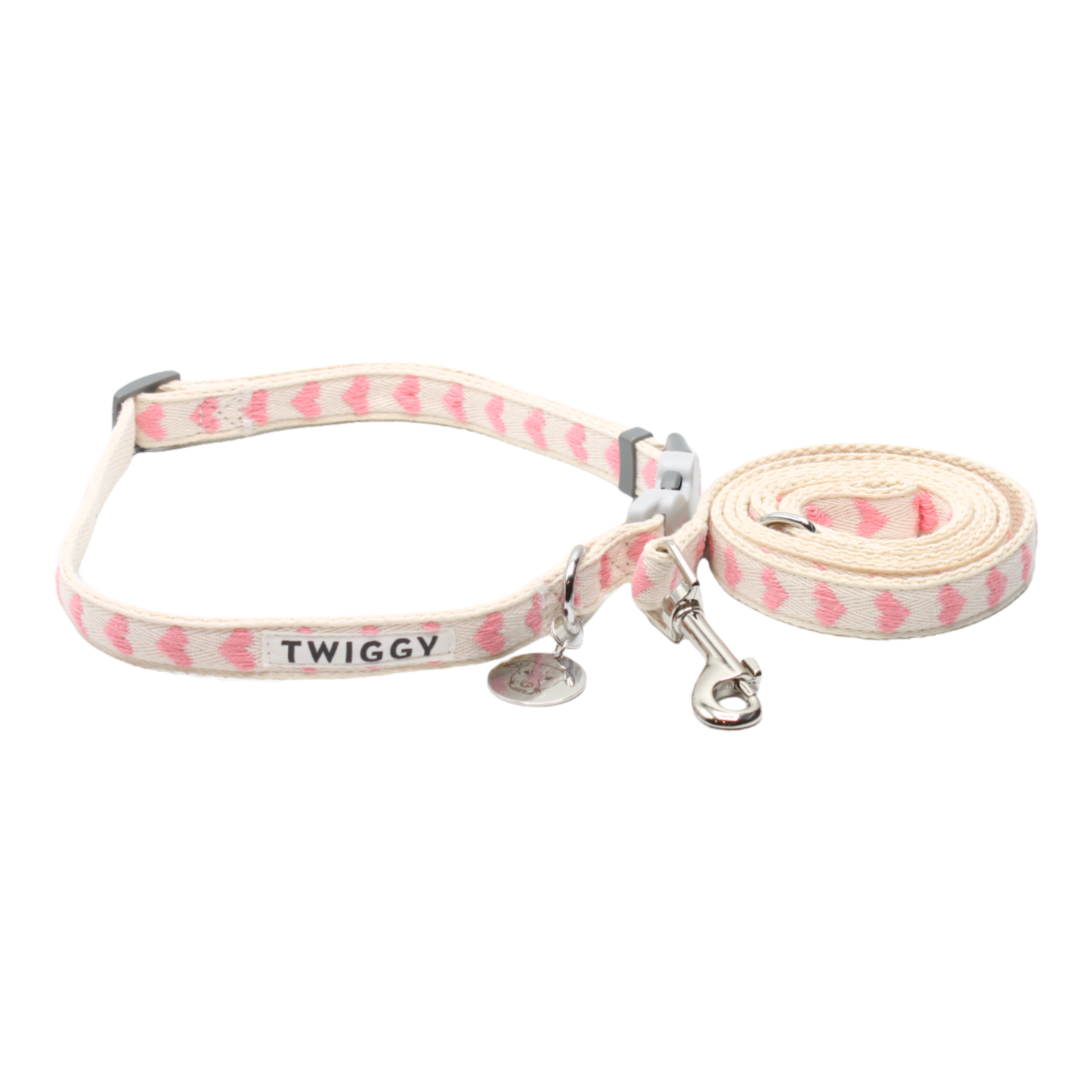 collier laisse chien boucle plastique os coeurs rose saint-valentin twiggy