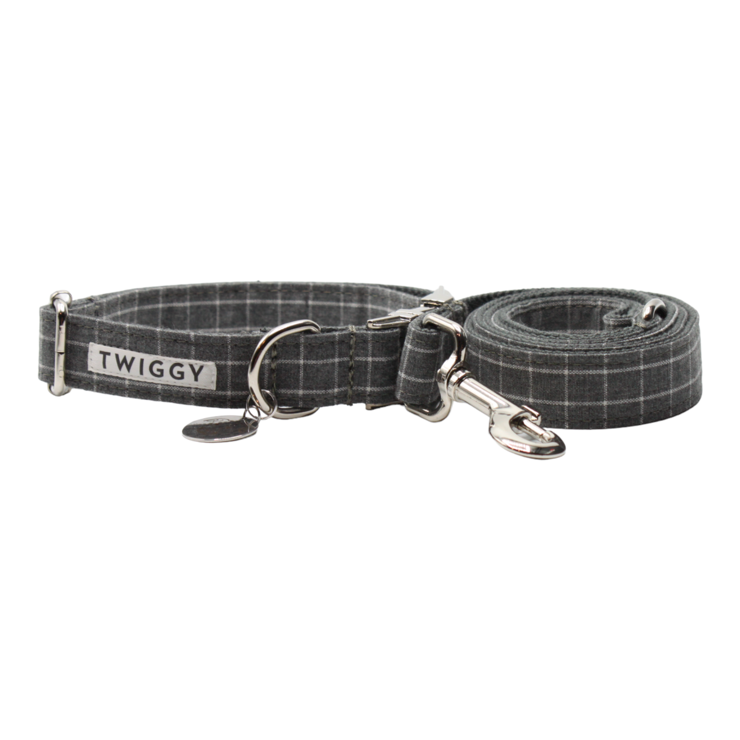 collier laisse chien boucle métal carreaux chic gris twiggy