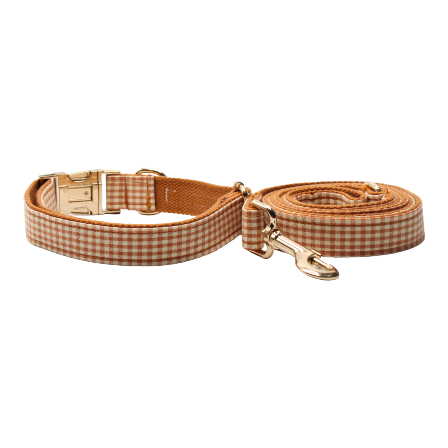 collier laisse chien boucle dorée carreaux vichy marron camel blanc chic twiggy