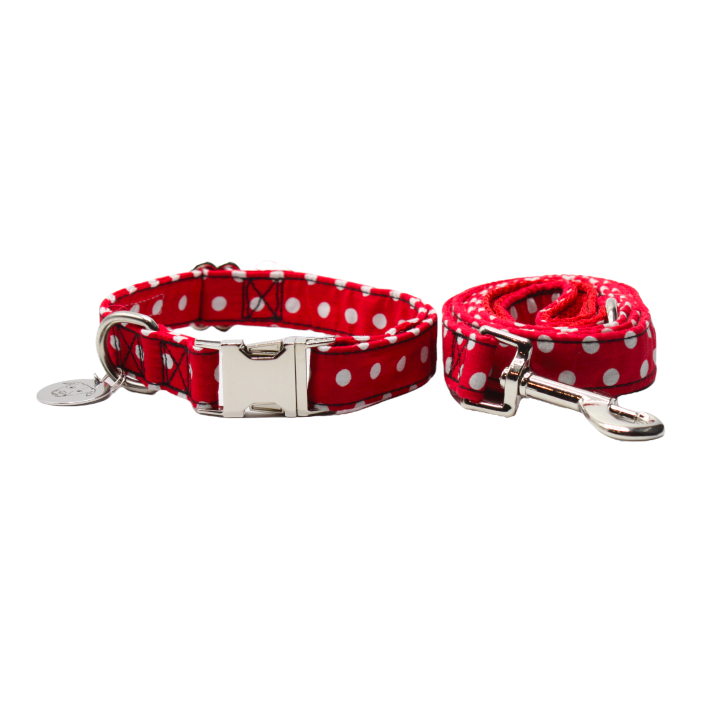 collier laisse chien motif à pois bicolore rouge blanc twiggy