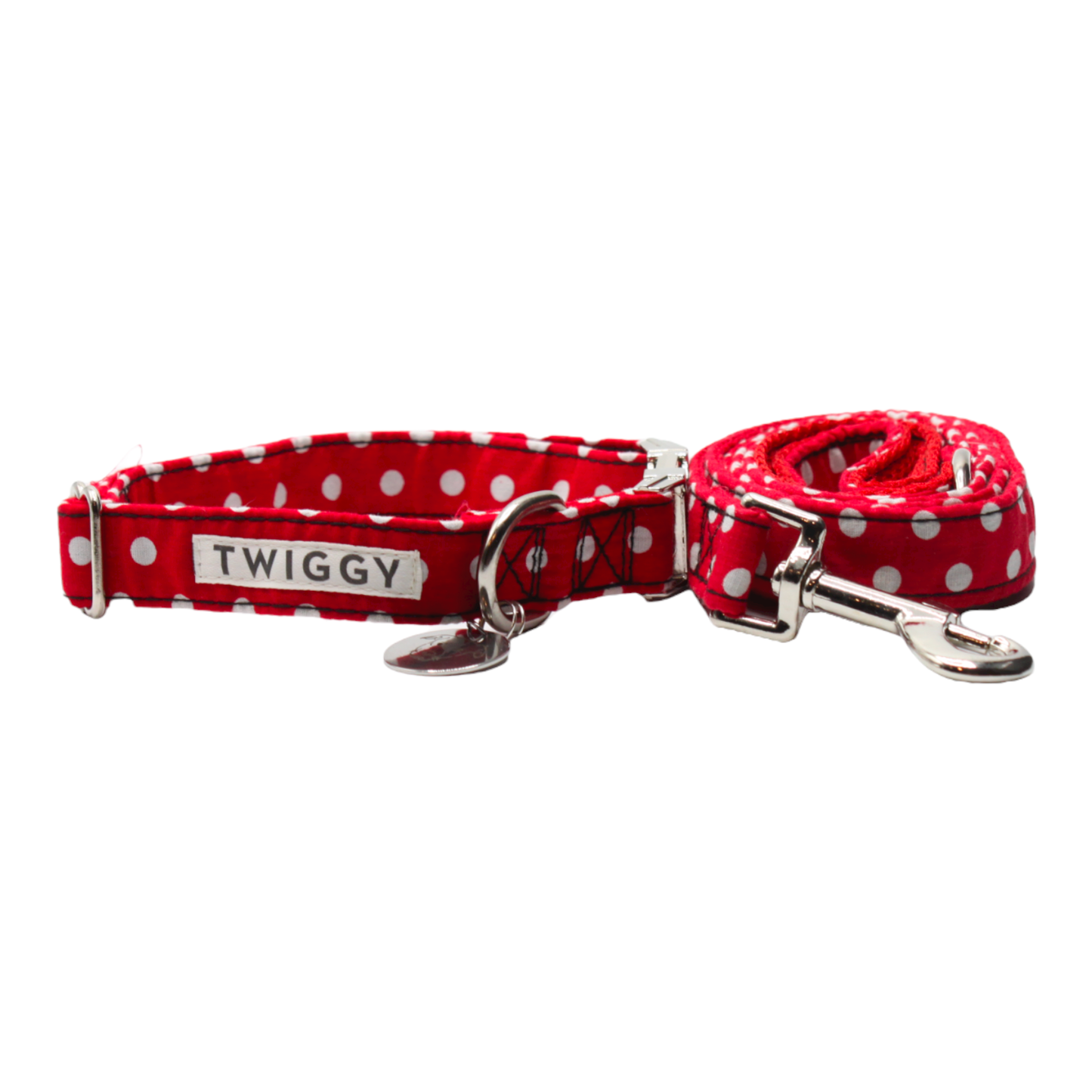 collier laisse chien motif à pois bicolore rouge blanc twiggy