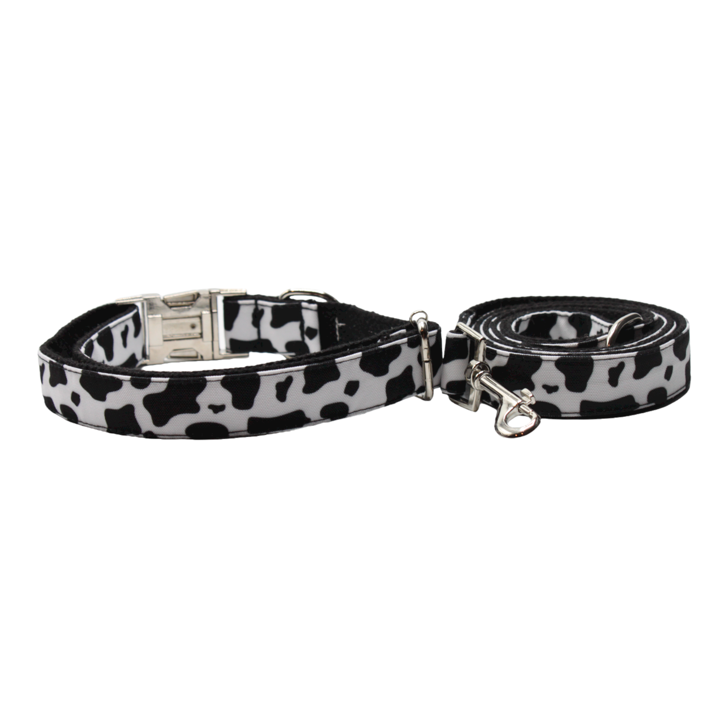 collier laisse chien boucle métal argentée vache noir blanc twiggy